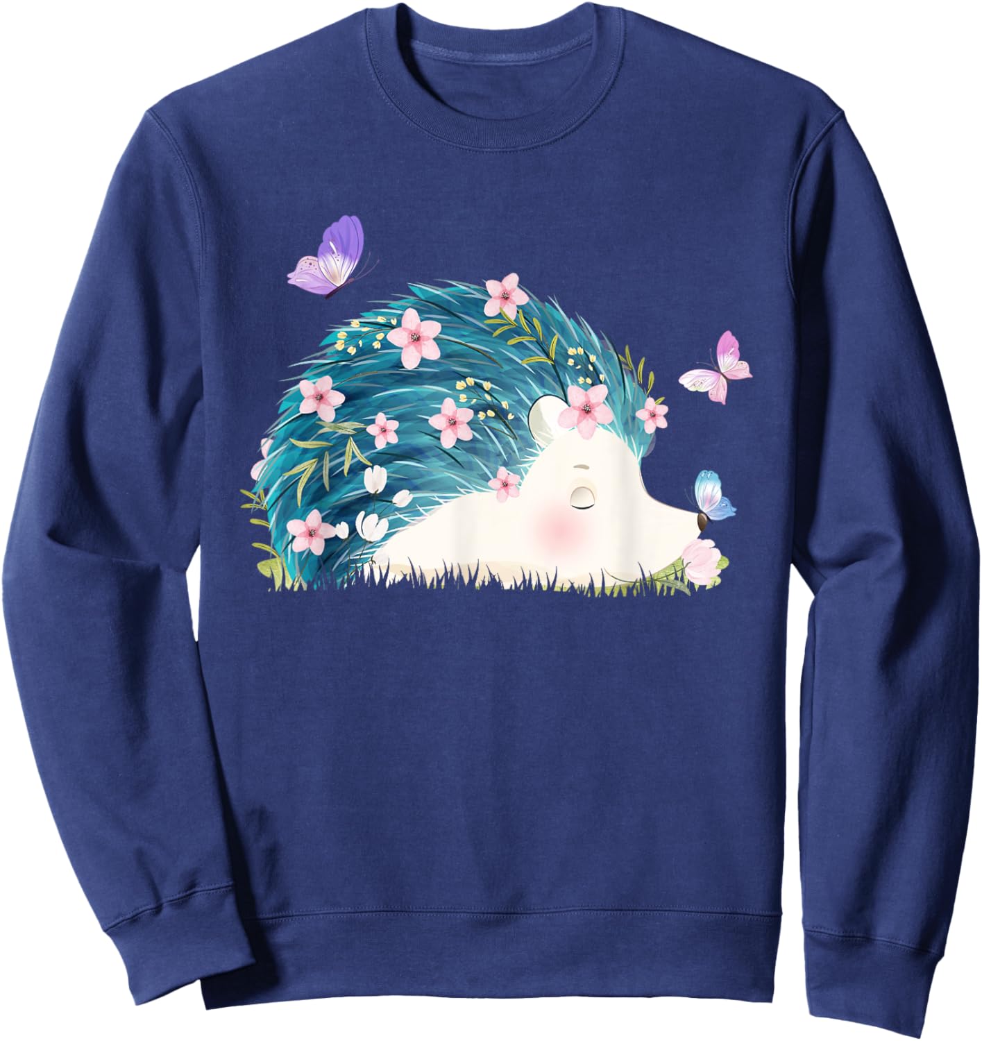 Hedgehog - Flowers Butterflies Nature Porcupine Lover Sweatshirt - Sweatshirt | Navy