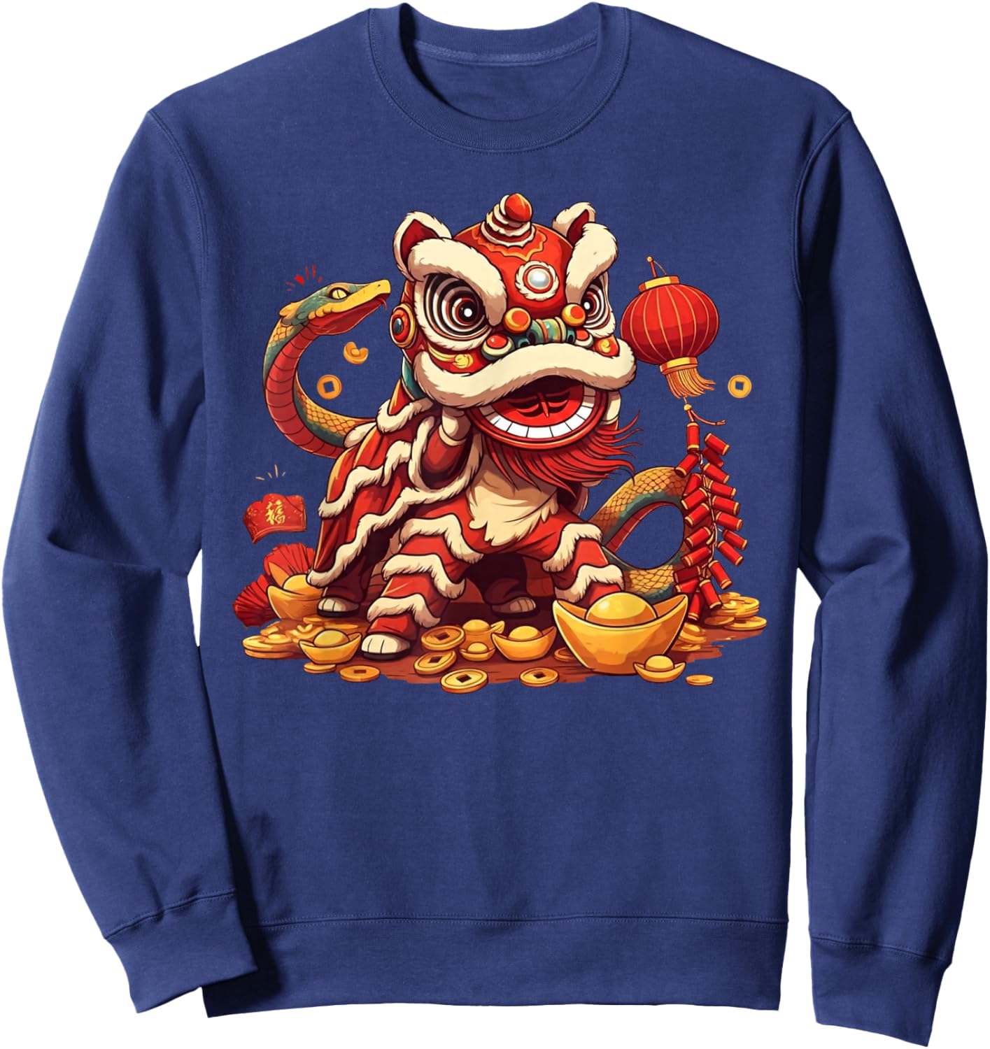 Funny Lion Snake Chinese New Year 2025 Kids Sweatshirt - Sweatshirt | Navy