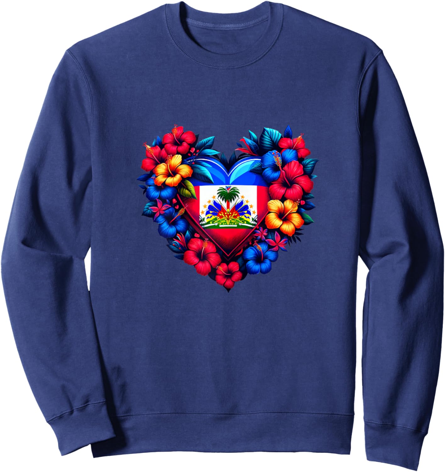 Haiti Haitian Heritage Month Flag Flower Heart Sweatshirt - Sweatshirt | Navy