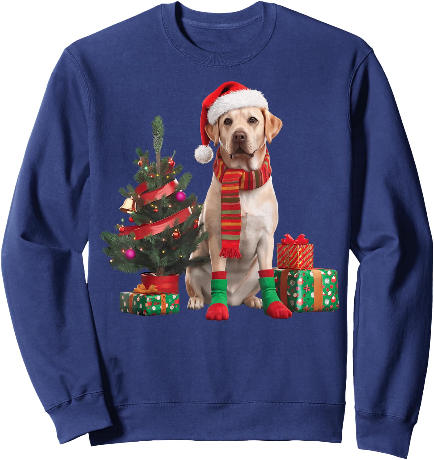 Yellow Lab Labrador Christmas Dog Santa Hat Pajama Puppy Pup Women Kids Sweatshirt - Sweatshirt | Navy