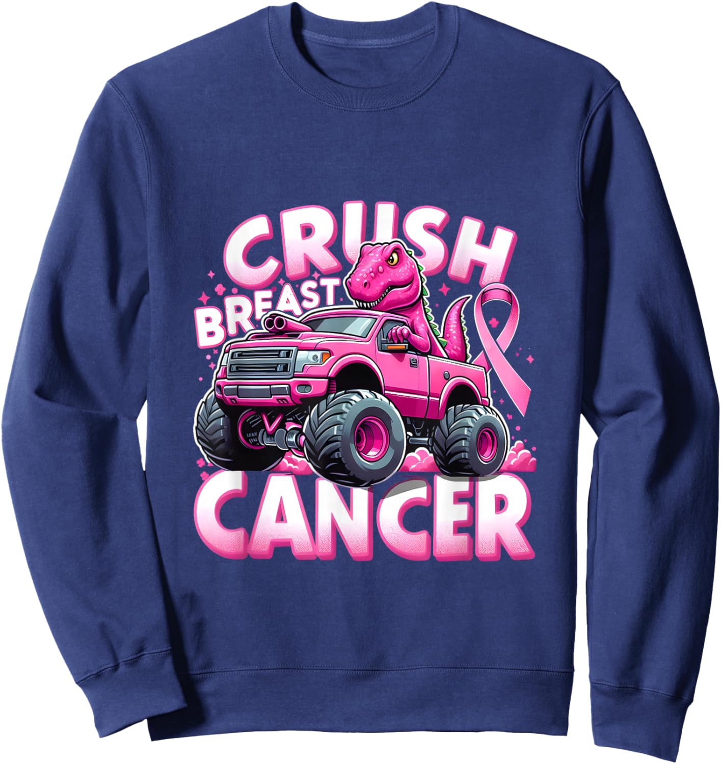 Monster Truck Crush Breast Cancer Awareness Support Squad Sweatshirt - Sweatshirt | Navy