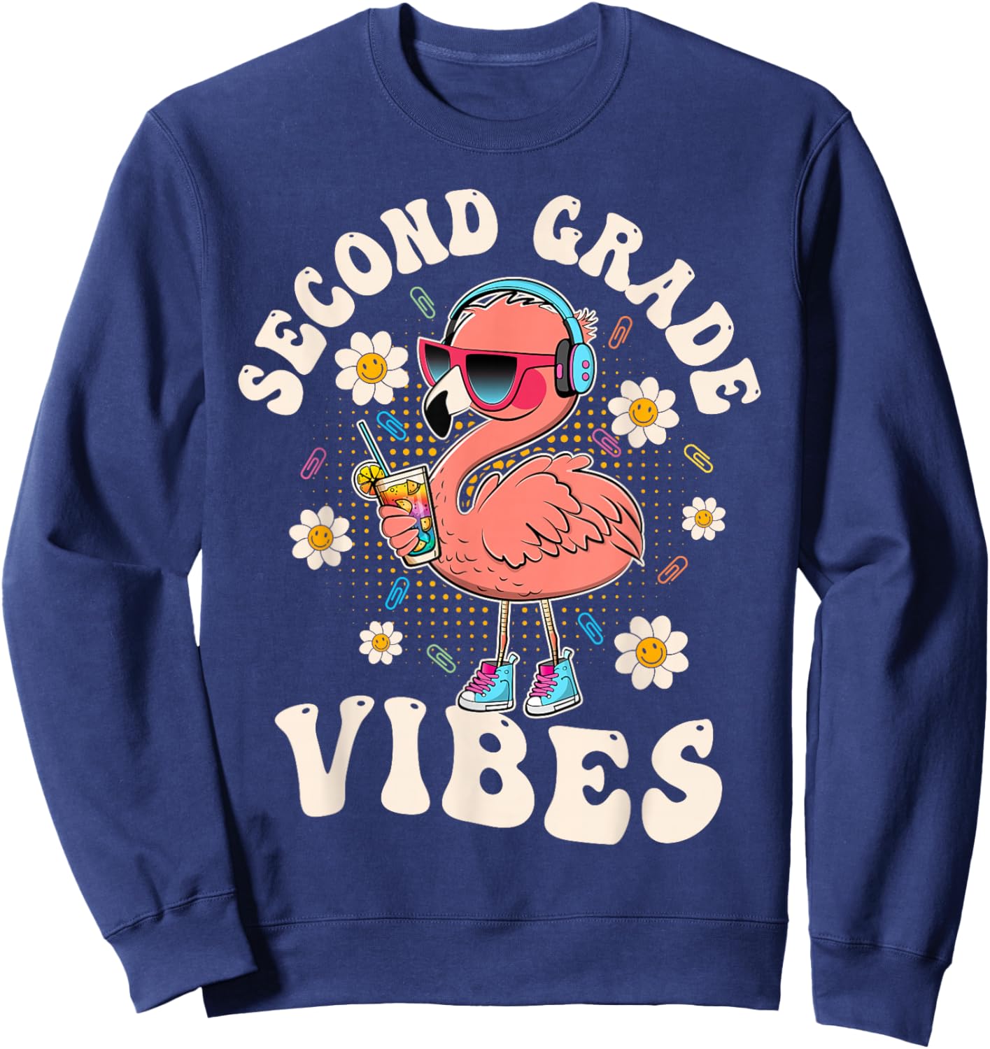 Flamingo Back to School Second Grade Vibes Teacher 2nd Grade Sweatshirt - Sweatshirt | Navy
