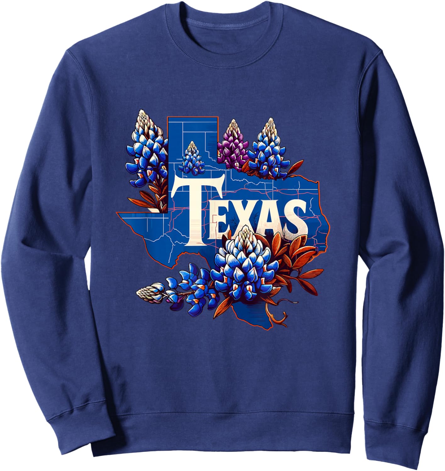Texas State Outline Bluebonnet State Texas Flower Sweatshirt - Sweatshirt | Navy