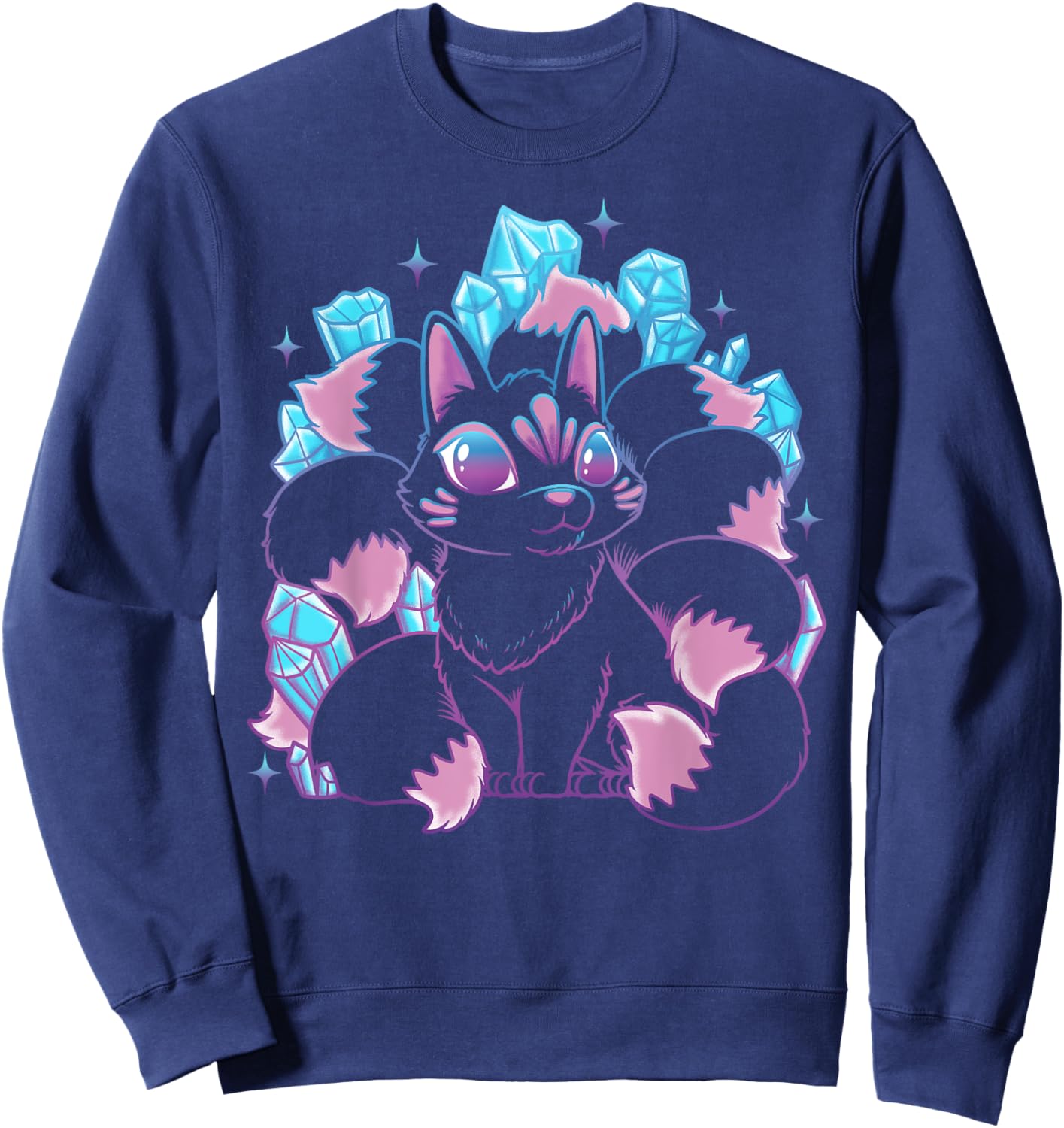Kawaii Kitsune Nine Tailed Fox Japanese Mythical Creature Sweatshirt - Sweatshirt | Navy
