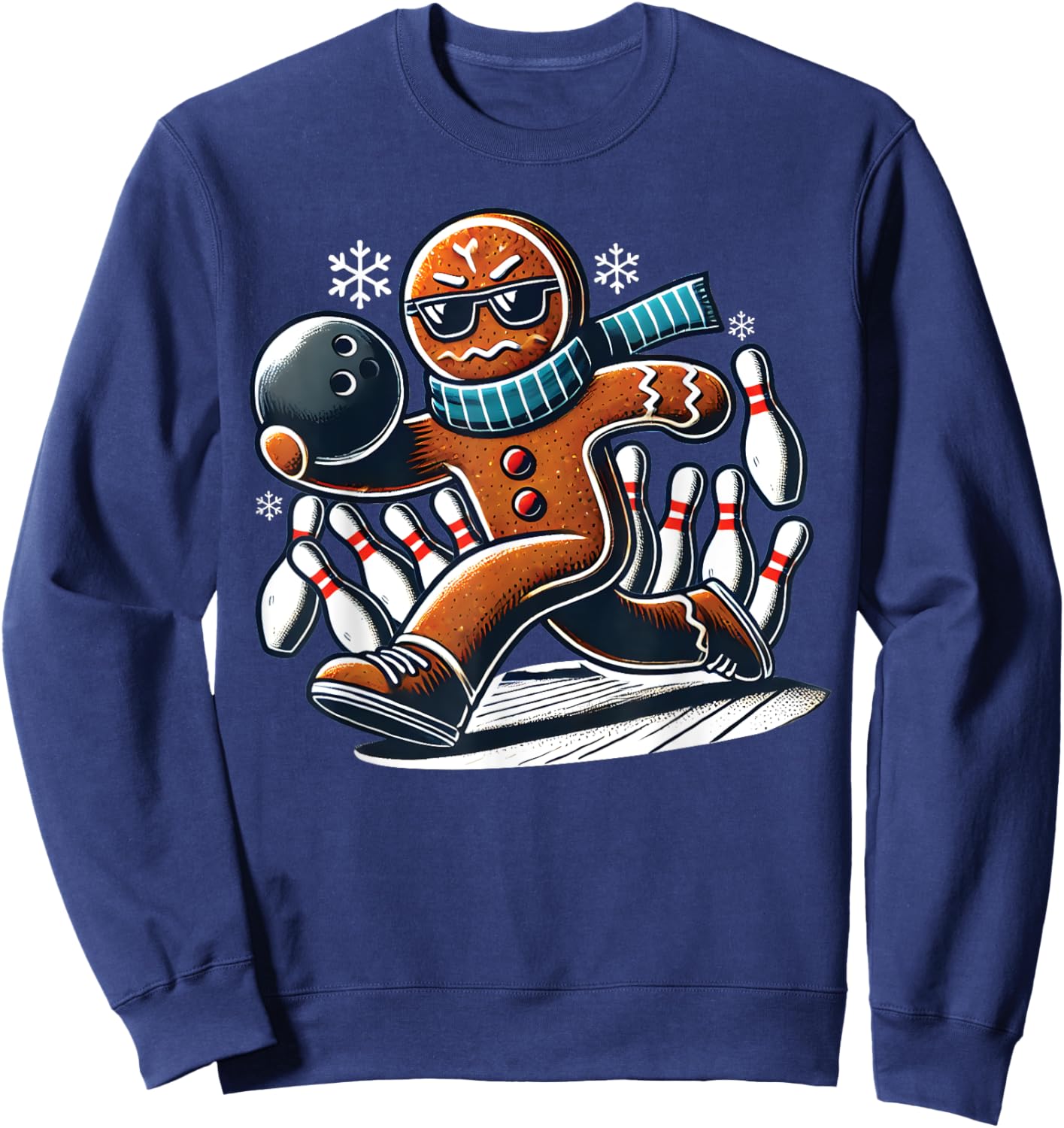 Gingerbread Playing Bowling ball and pins Christmas bowling Sweatshirt - Sweatshirt | Navy