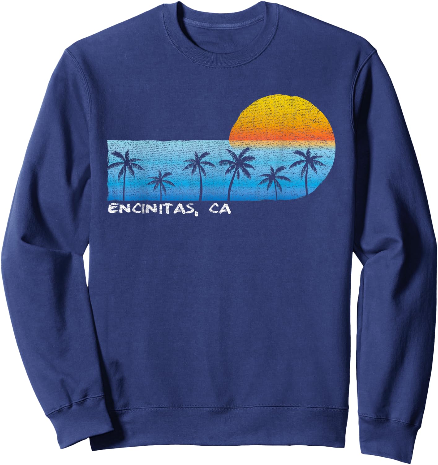 Vintage Encinitas, CA Palm Trees & Sunset Beach Men Women Kids Sweatshirt - Sweatshirt | Navy