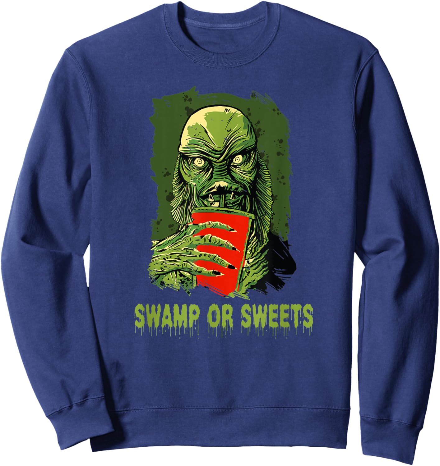 Swamp or Sweets Halloween Costume Scary Swamp Monster Fish Sweatshirt - Sweatshirt | Navy