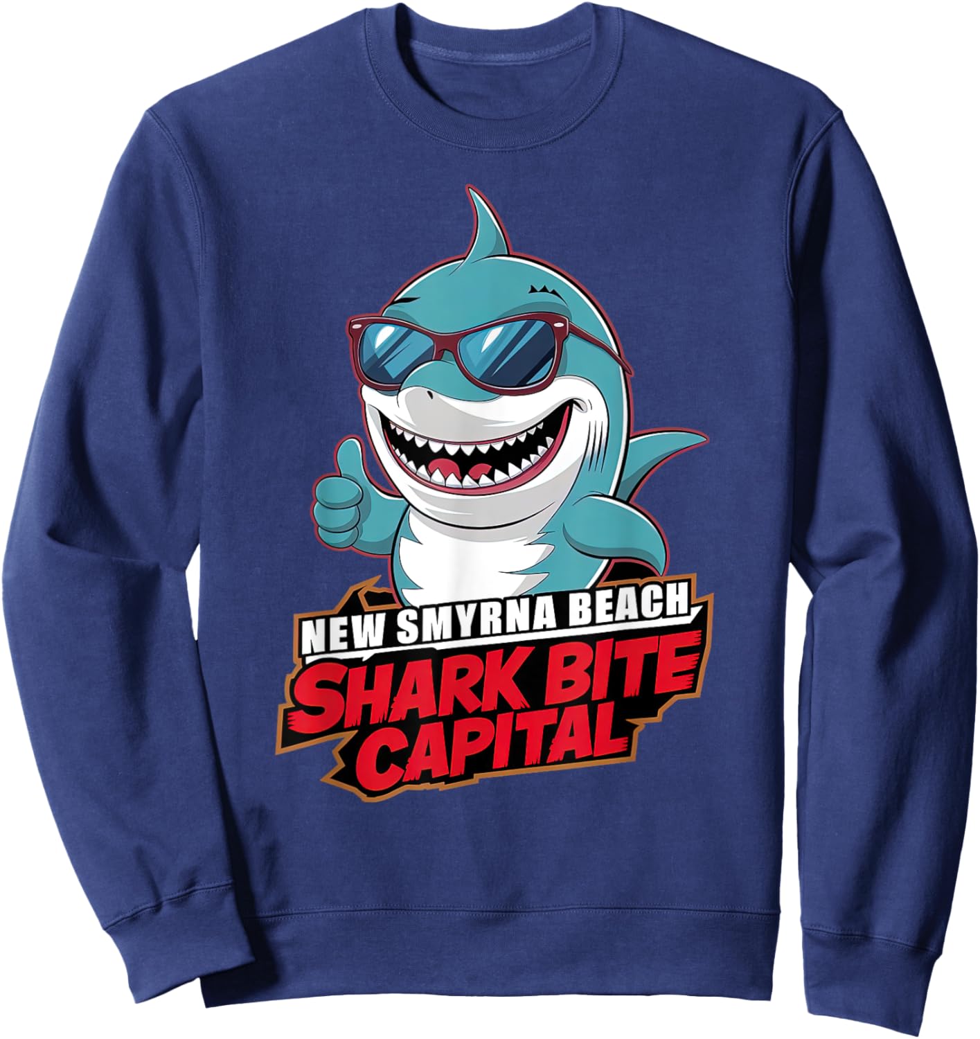 New Smyrna Beach: Shark Bite Capital Of The World Graphic Women Girls Kids Sweatshirt - Sweatshirt | Navy