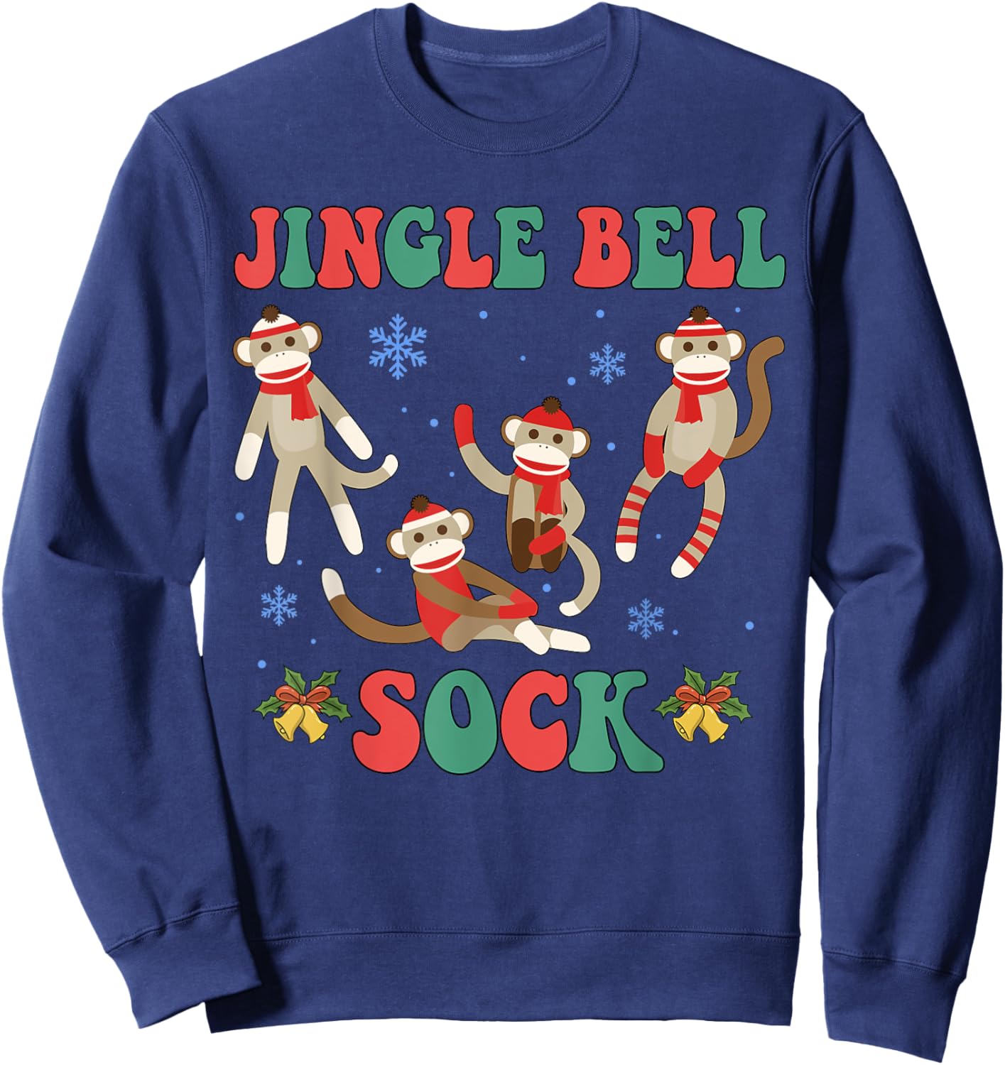 Jingle Bell Sock Funny Sock Monkey Christmas Monkey Lovers Sweatshirt - Sweatshirt | Navy