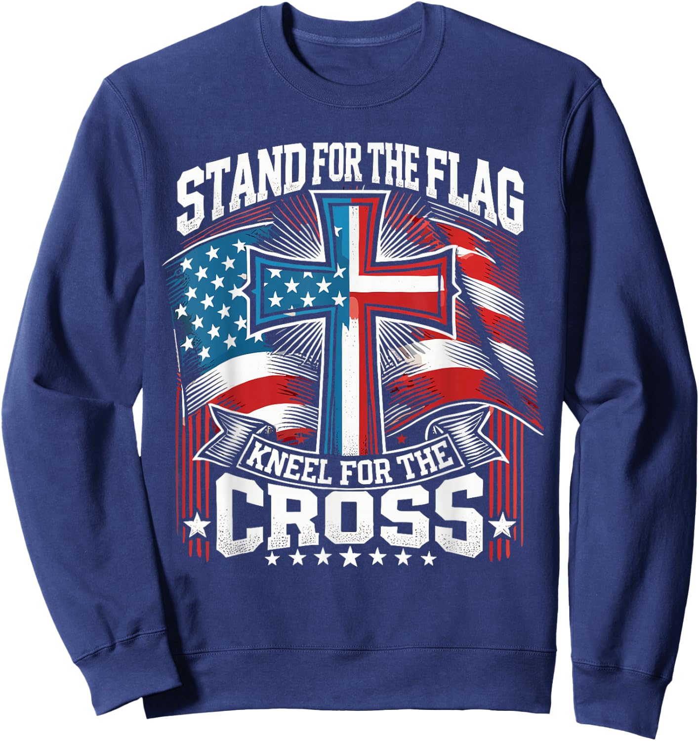 USA Flag Religious Quote 4th of July Christian Faith Sweatshirt - Sweatshirt | Navy