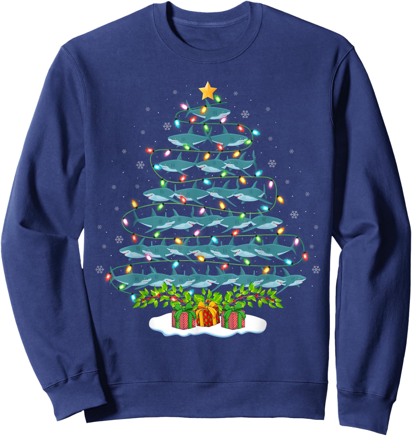 Shark Lover Xmas Holiday Santa Shark Christmas Tree Sweatshirt - Sweatshirt | Navy