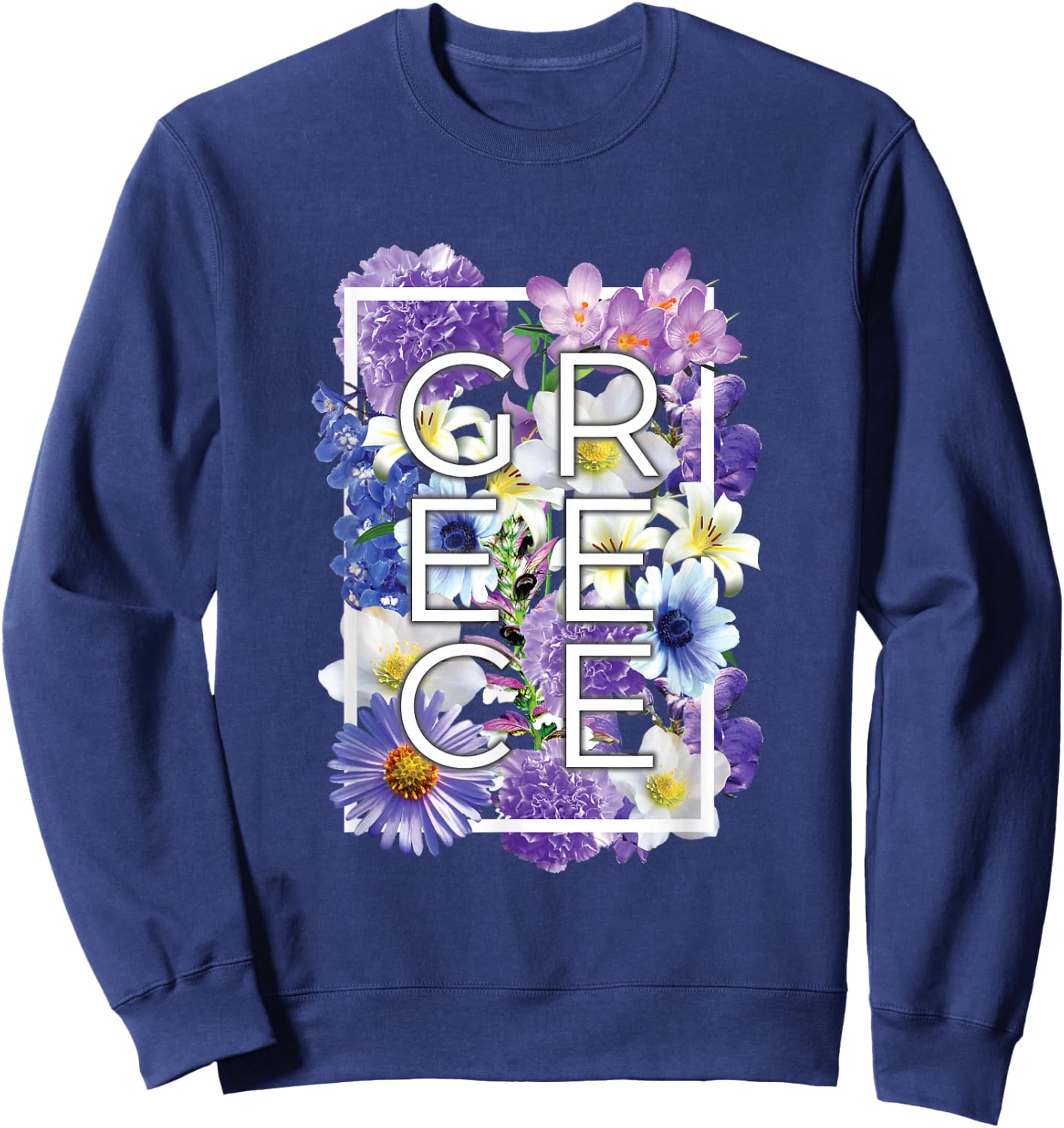 Flowers of Greece Word Art - Greek Pride Sweatshirt - Sweatshirt | Navy