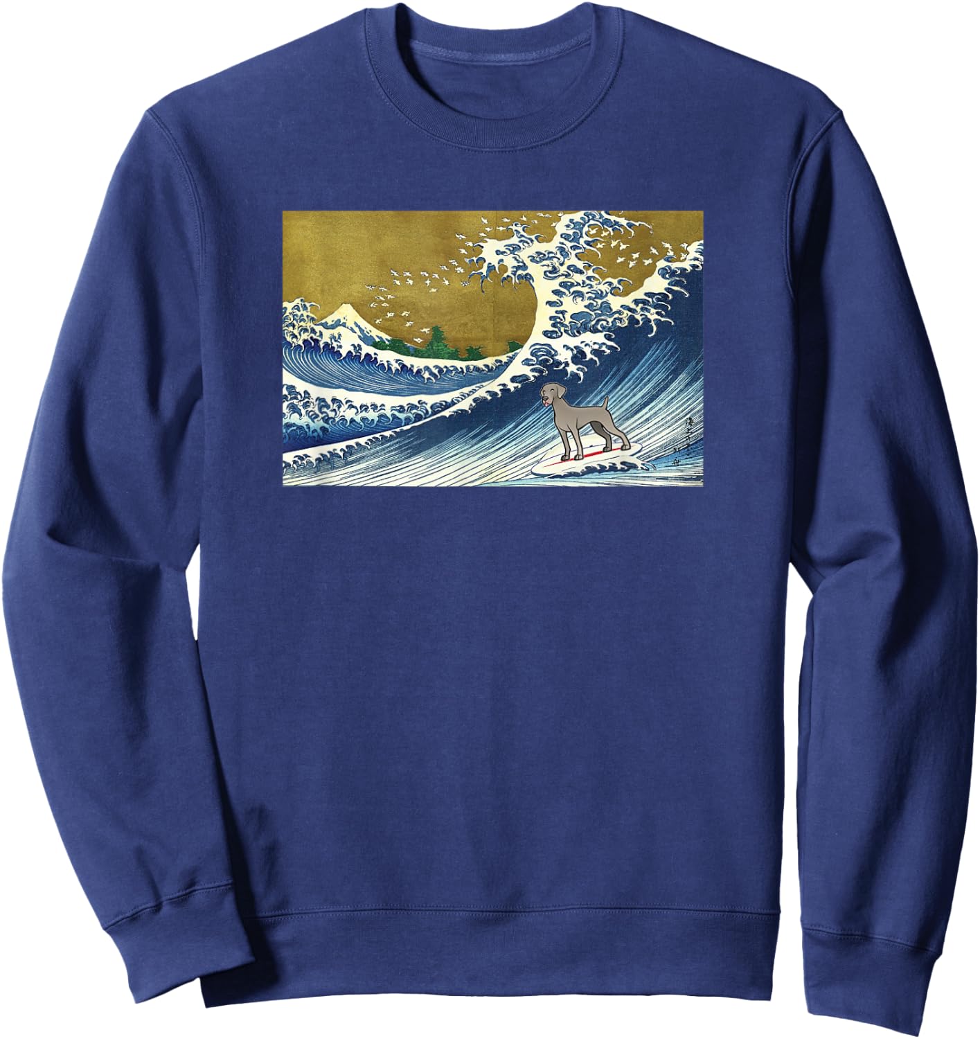 Retro Vintage Surfing a Wave Weimaraner Lover Sweatshirt - Sweatshirt | Navy