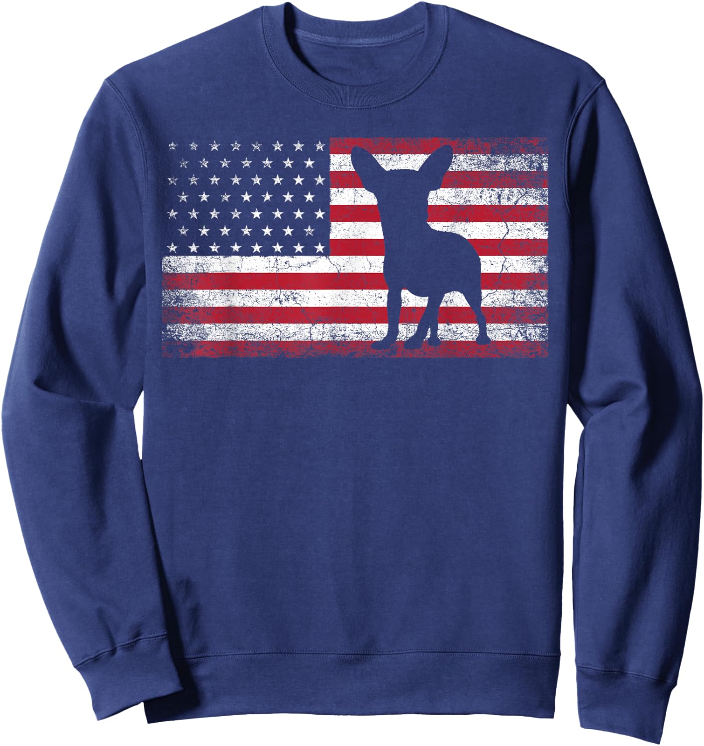 Vintage Chihuahua Dog Lover July 4th American Flag Men Women Sweatshirt - Sweatshirt | Navy