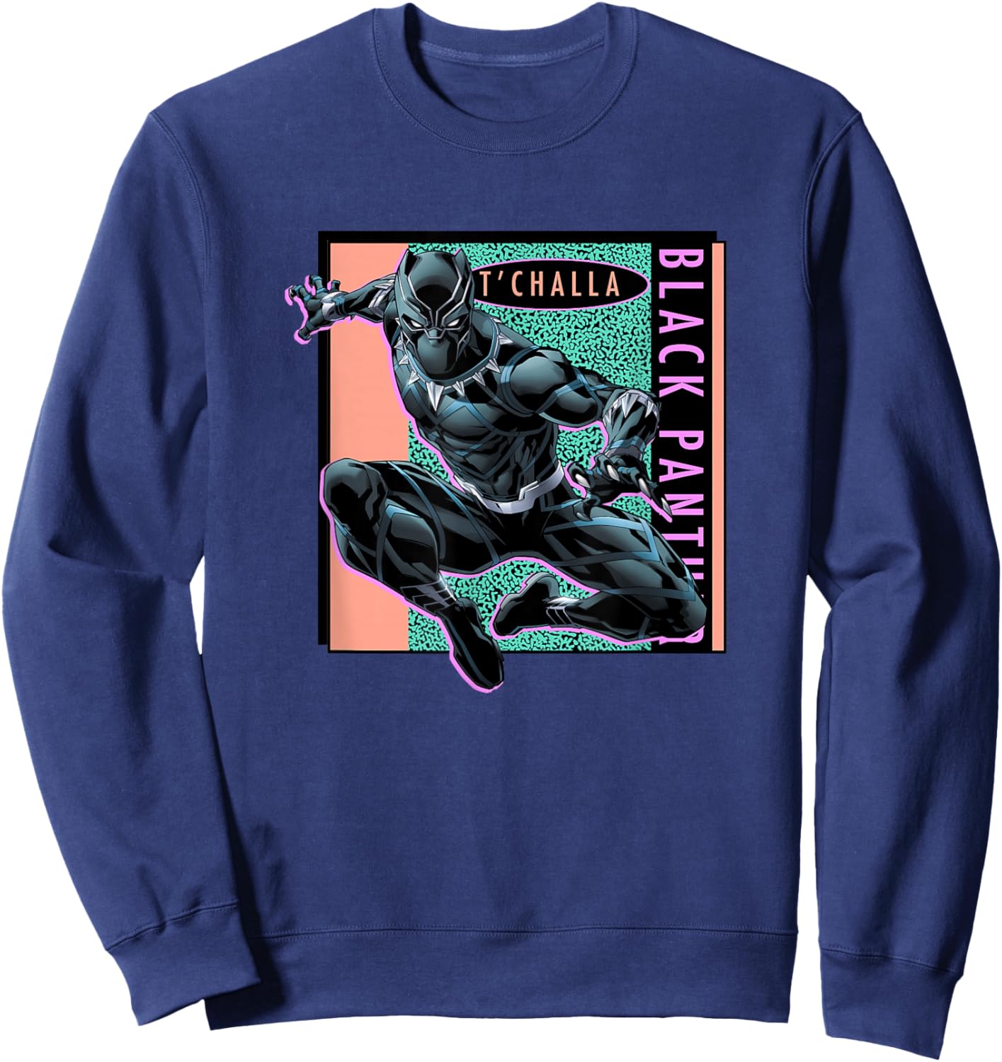 Marvel Comics Retro Classic T'Challa Black Panther 90's Logo Sweatshirt - Sweatshirt | Navy