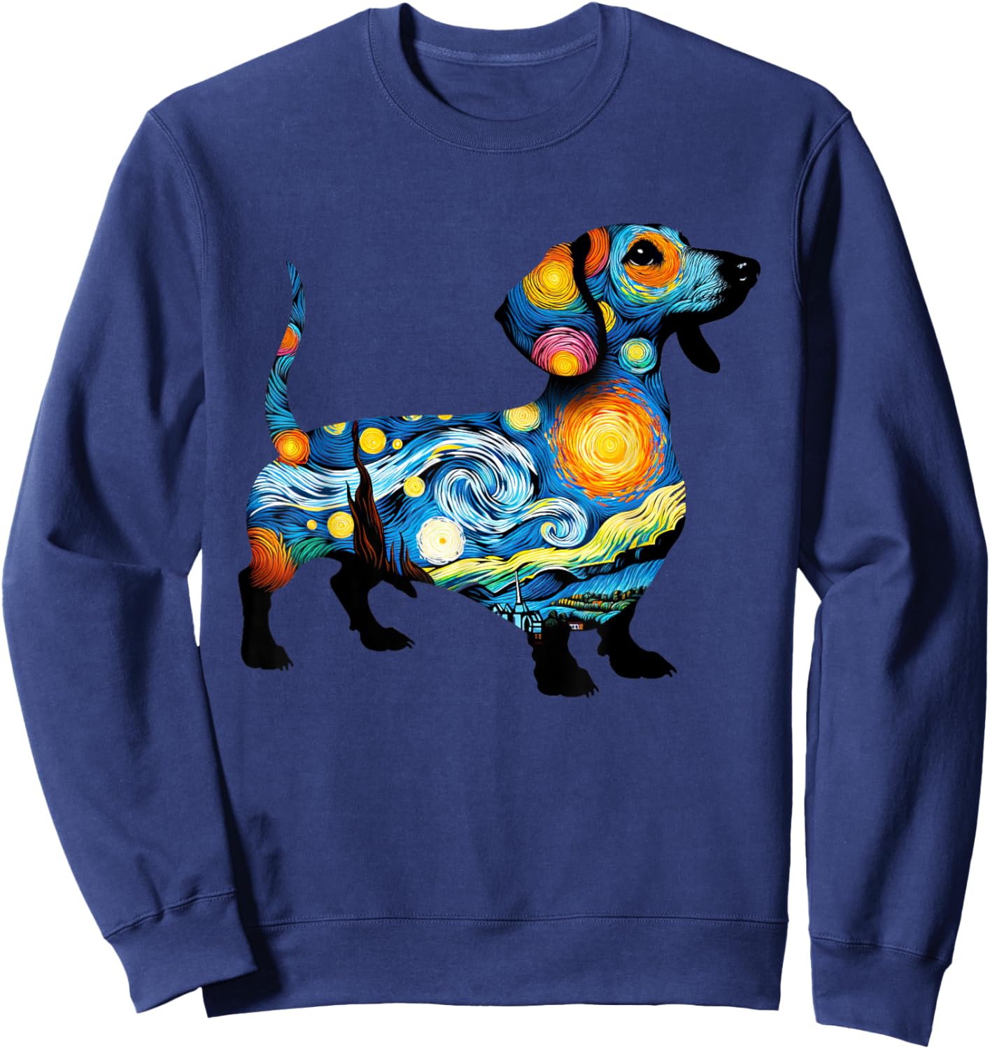 Dachshund Starry Night Painting Van Gogh Dog Dad Dog Mom Men Women Girls Kids Sweatshirt - Sweatshirt | Navy