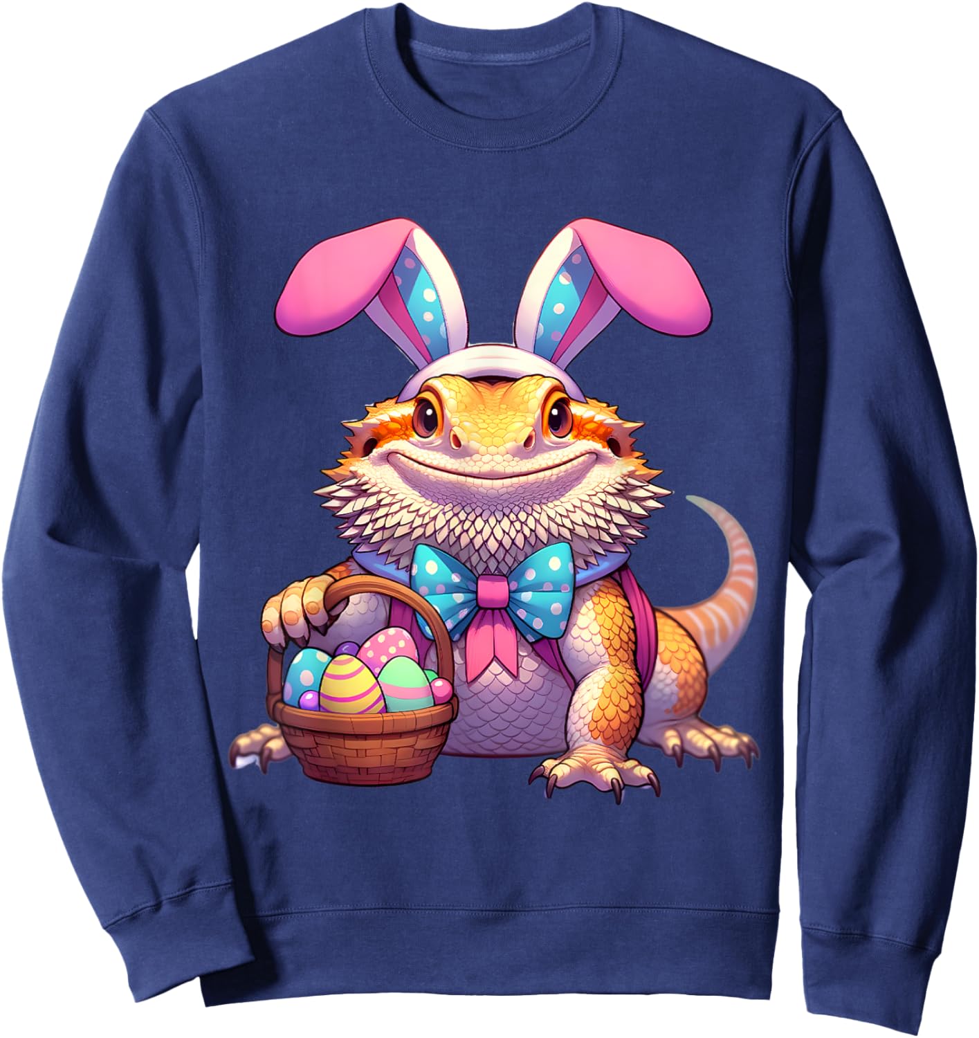 Easter Bearded Dragon Bunny Ears Eggs Sweatshirt - Sweatshirt | Navy