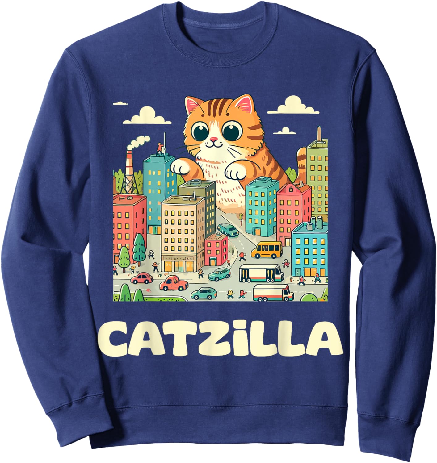 Catzilla Cat Art Funny Cat Gifts Men Women Girls Kids Sweatshirt - Sweatshirt | Navy
