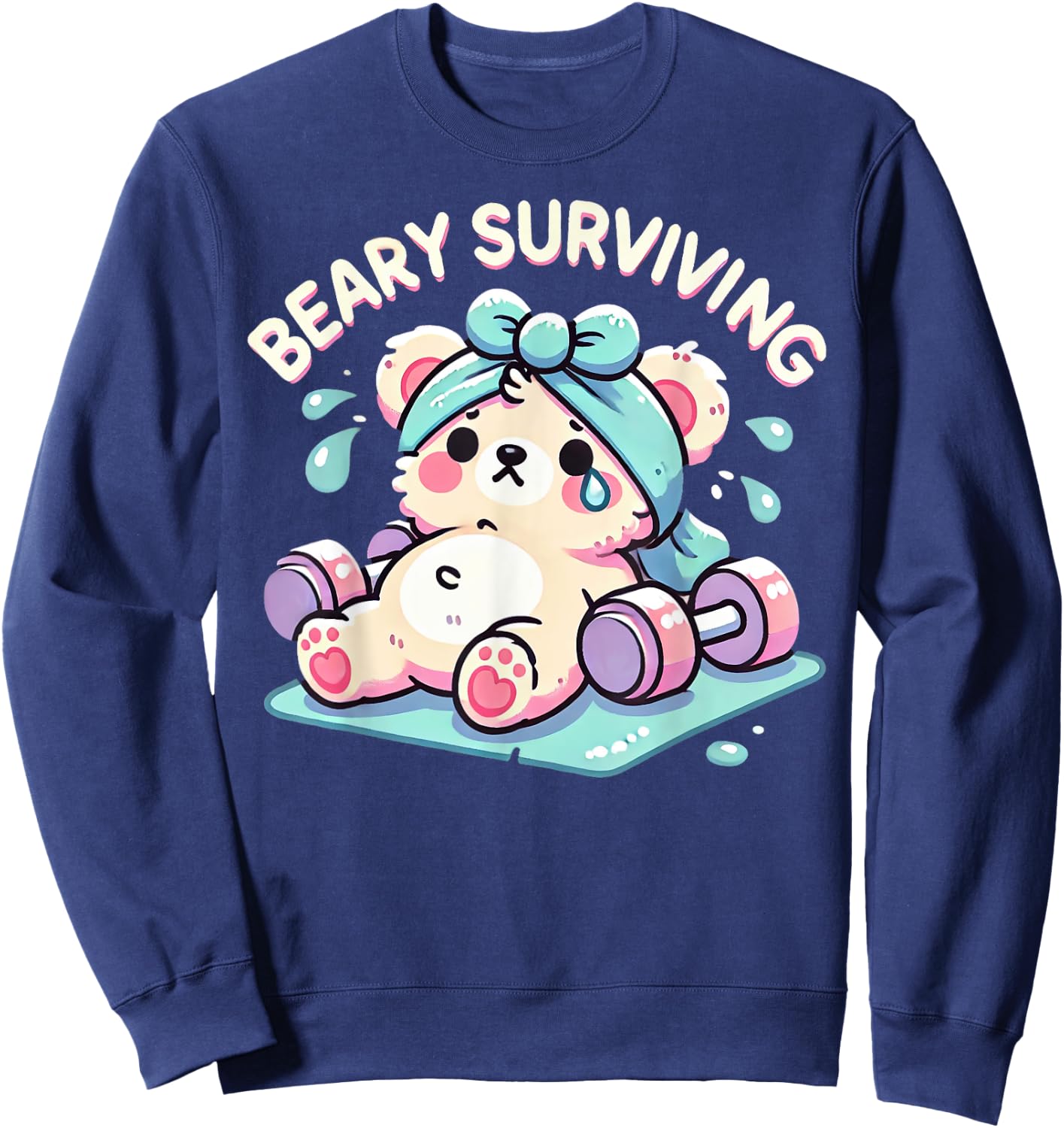 Bearly Surviving Cute Bear Gym Workout Exhaustion lifting Sweatshirt - Sweatshirt | Navy