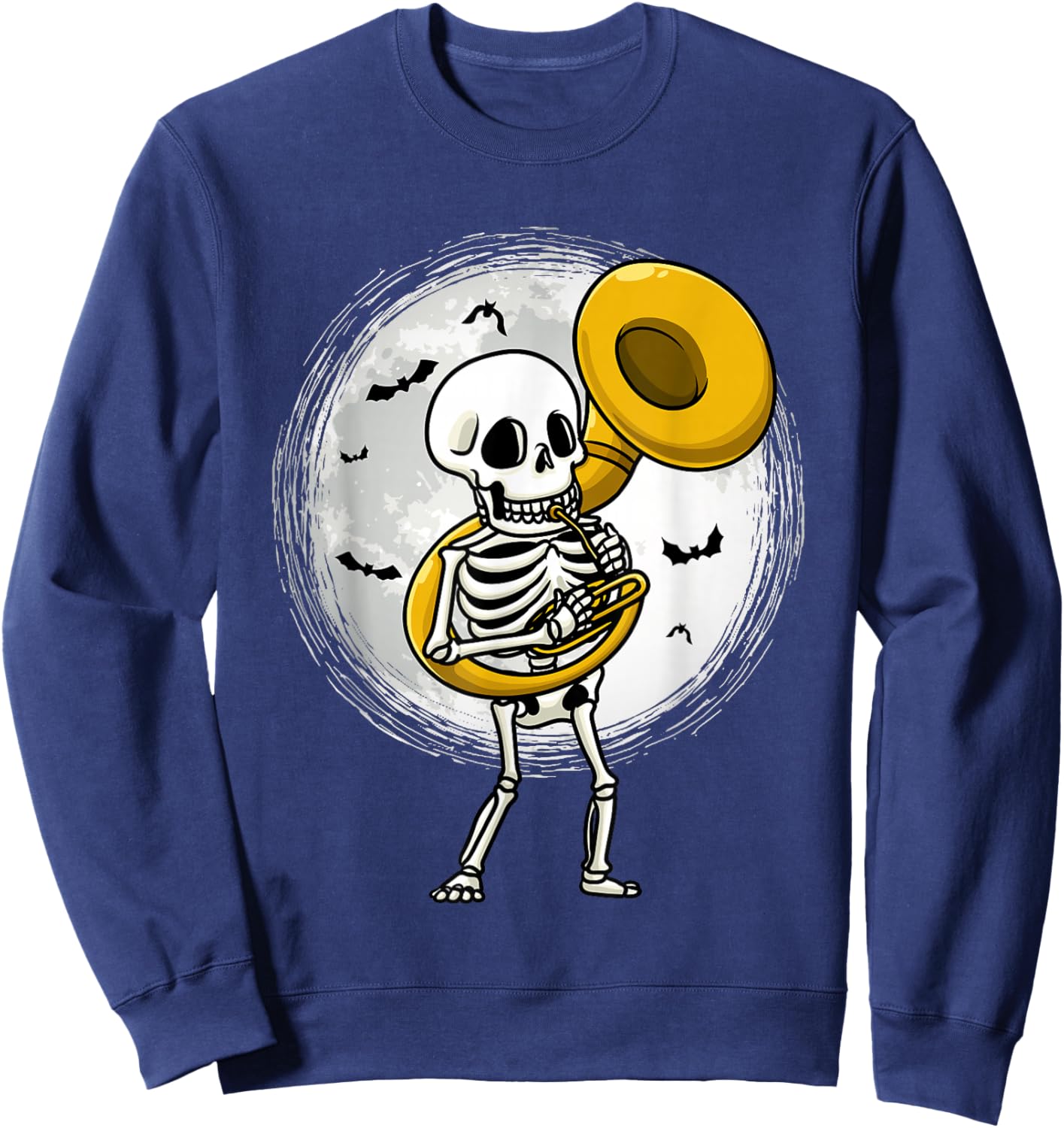 Skeleton Playing Sousaphone Tuba Instrument Halloween Band Sweatshirt - Sweatshirt | Navy