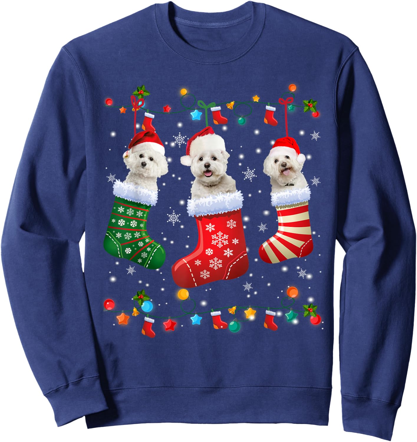 Christmas Socks Pajama Bichon Frise Dog Puppy Lover Sweatshirt - Sweatshirt | Navy