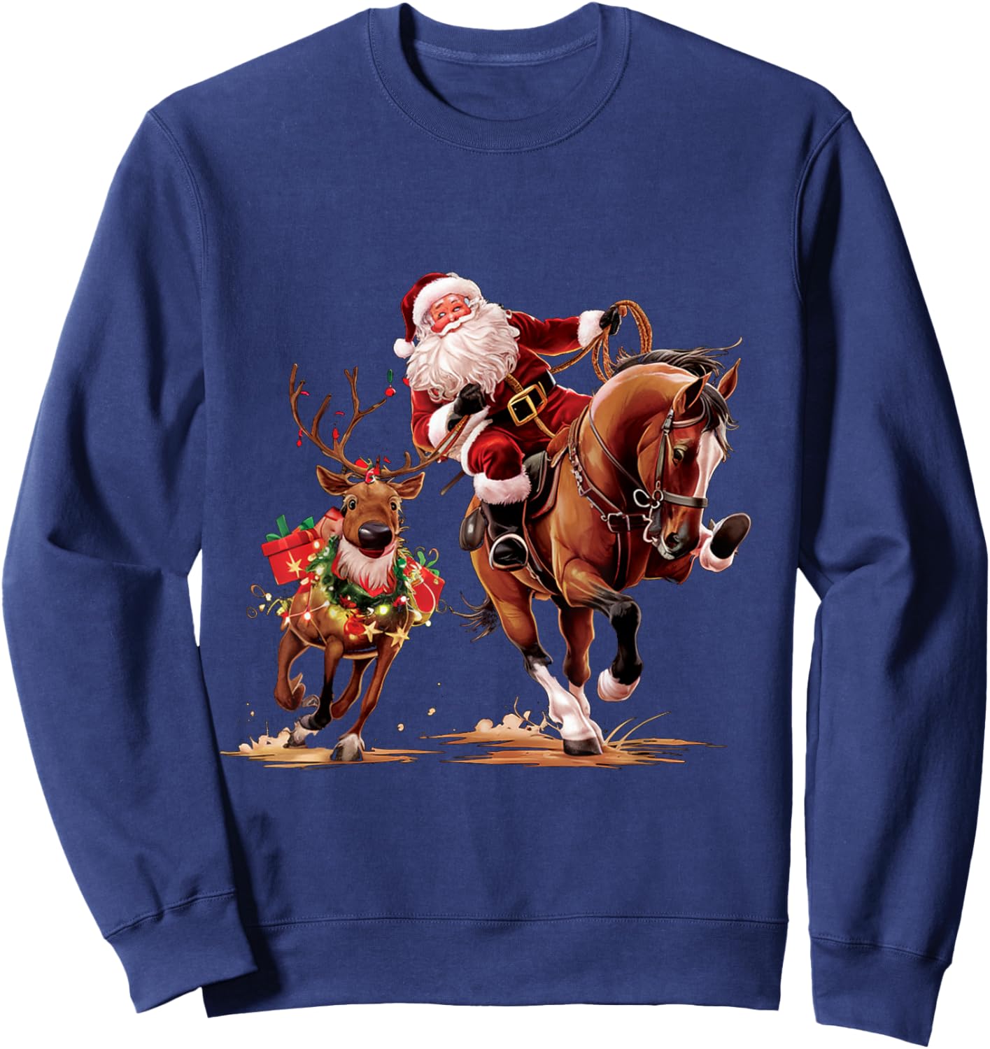 Funny Cowboy Santa Bulldogging Christmas Cowboy Western Xmas Sweatshirt - Sweatshirt | Navy