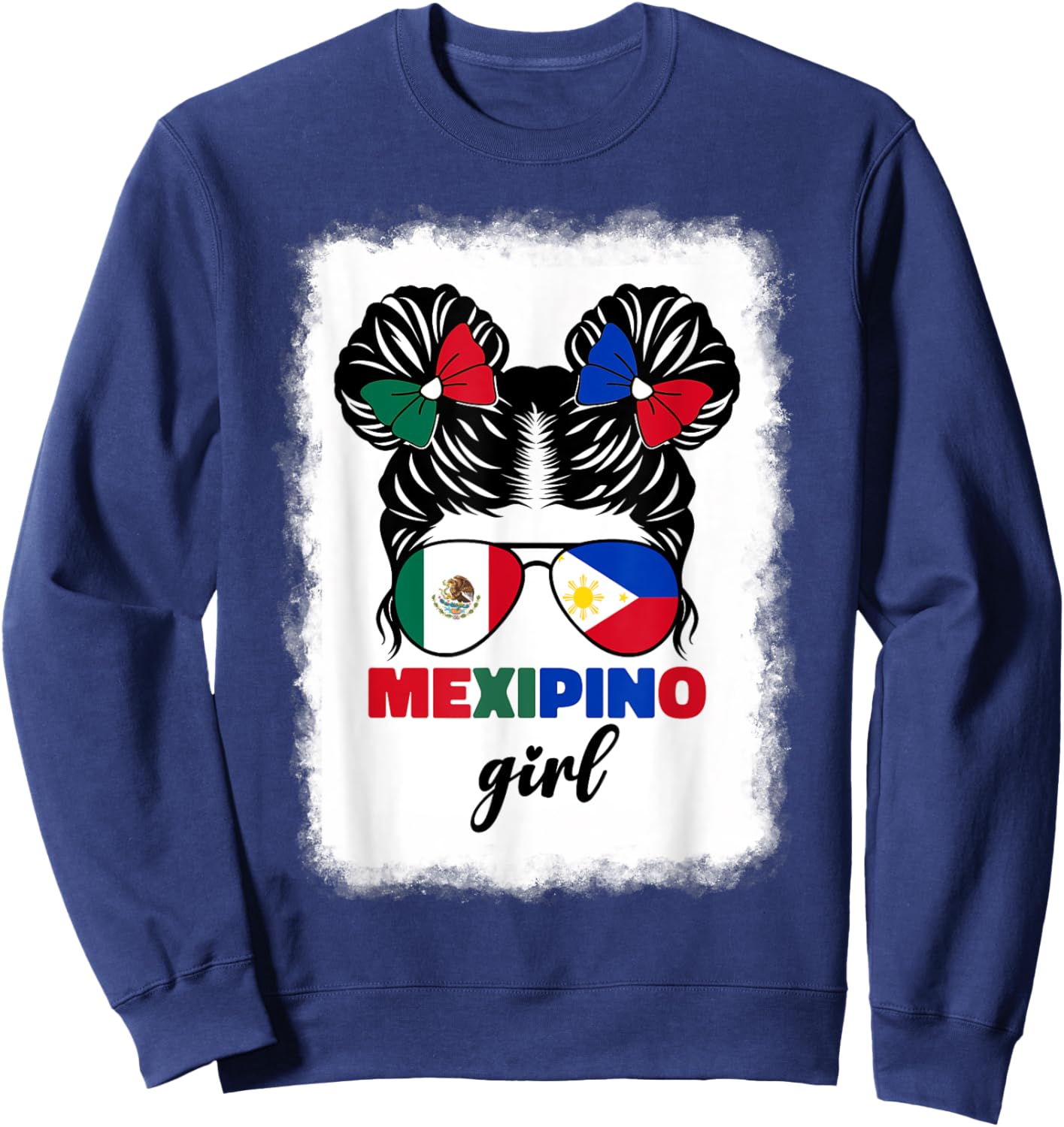Half Mexican And Filipino Mexico Flag Mexipino Girl Kids Pun Sweatshirt - Sweatshirt | Navy