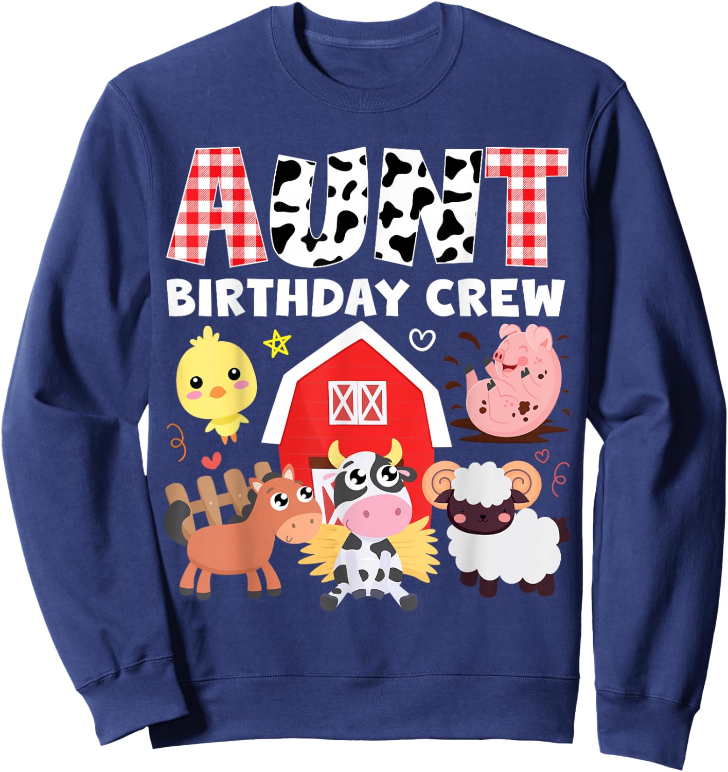 Cow Aunt Birthday Crew Farm Theme Animals Birthday Party Kid Sweatshirt - Sweatshirt | Navy
