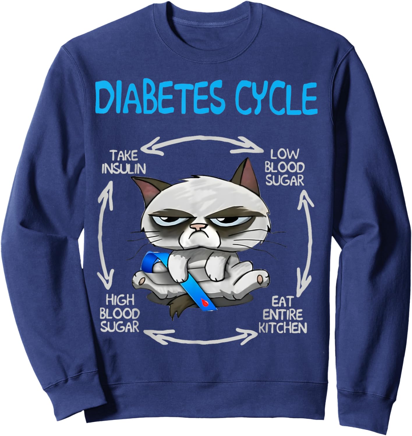 Cat Diabetes Cycle Funny Breast Cancer Awareness Women Sweatshirt - Sweatshirt | Navy