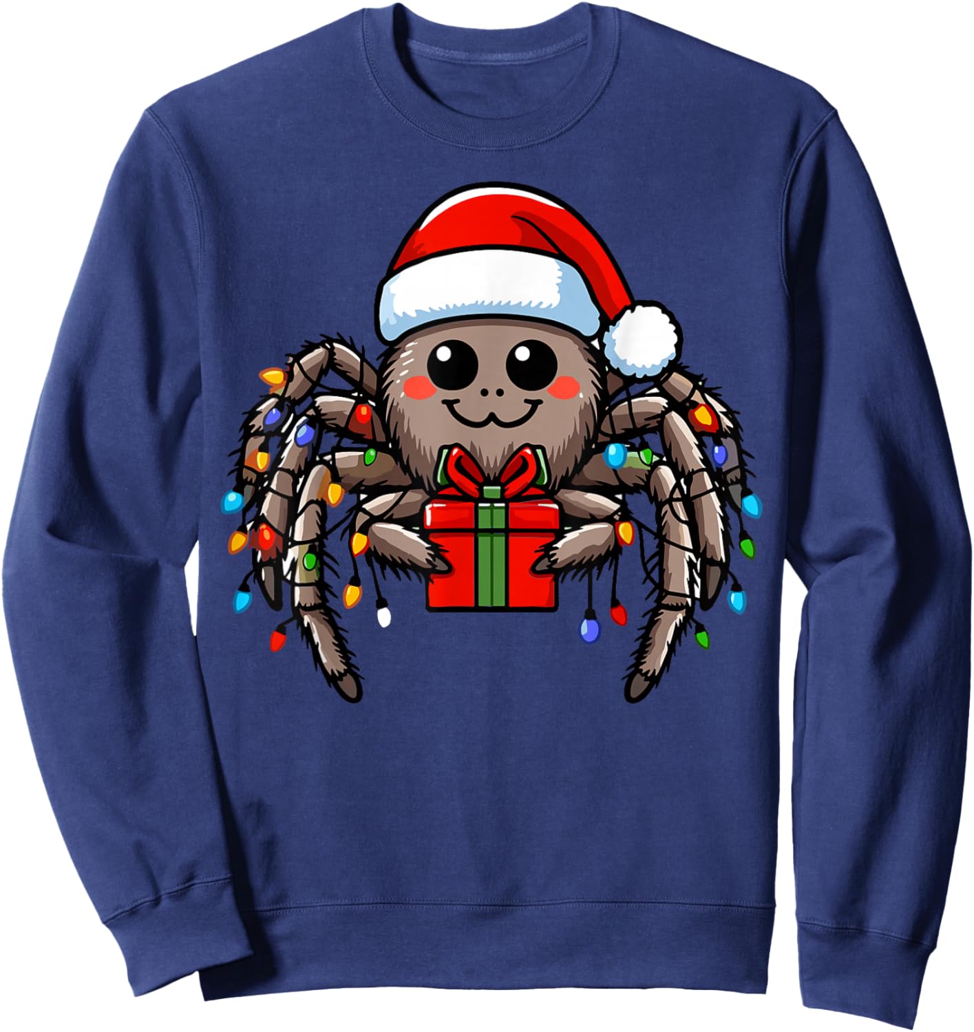 Spider Wearing Santa Claus Hat Holding A Present Box Xmas Sweatshirt - Sweatshirt | Navy