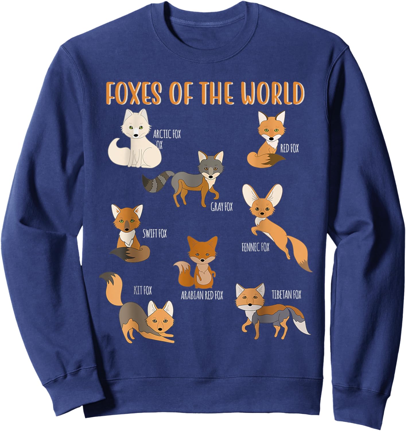 Fox Shirt Kawaii Foxes of the World Fox Animals Lovers Kids Sweatshirt - Sweatshirt | Navy