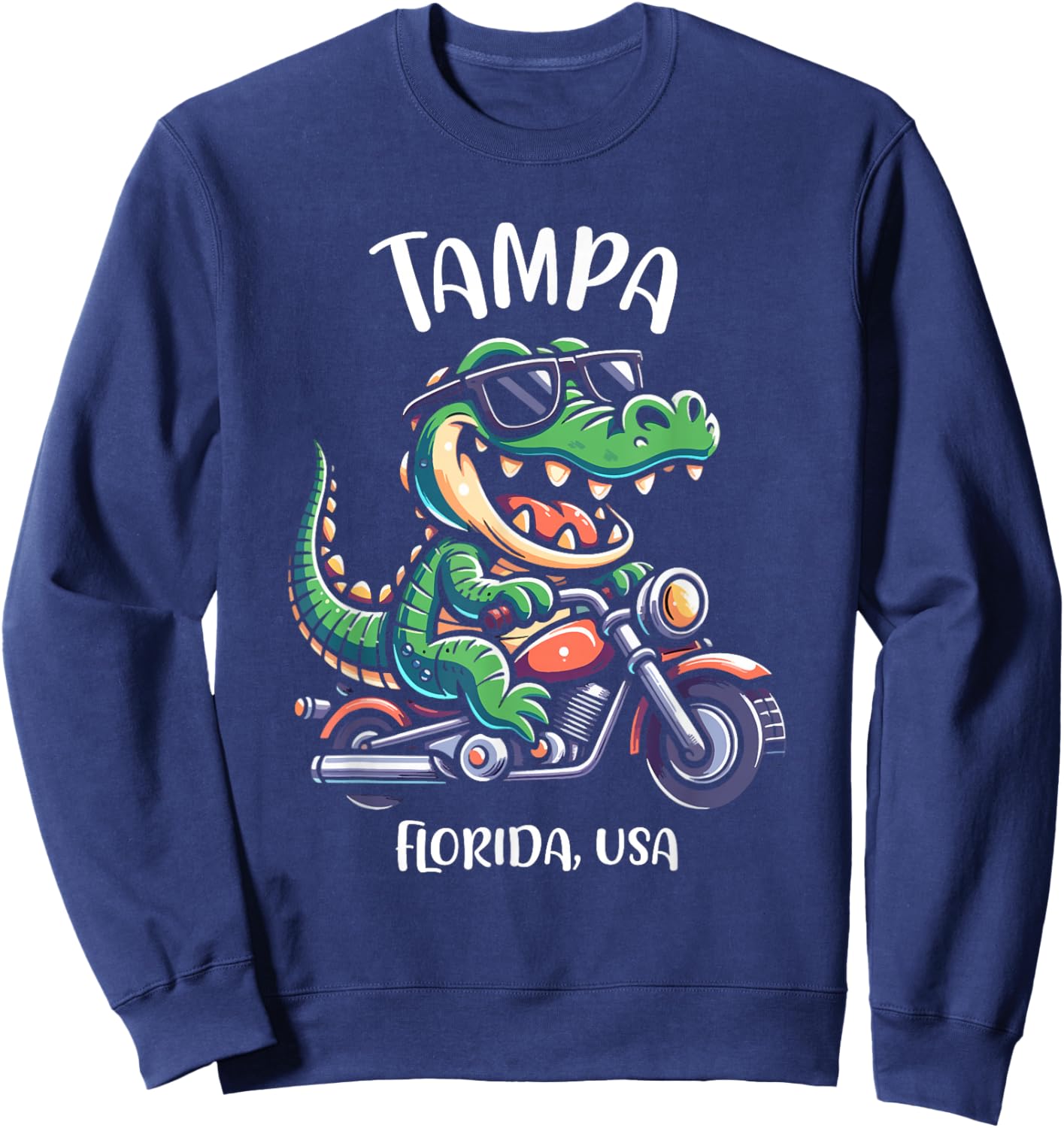 Tampa Florida USA Alligator Motorcycle Cartoon Design Sweatshirt - Sweatshirt | Navy