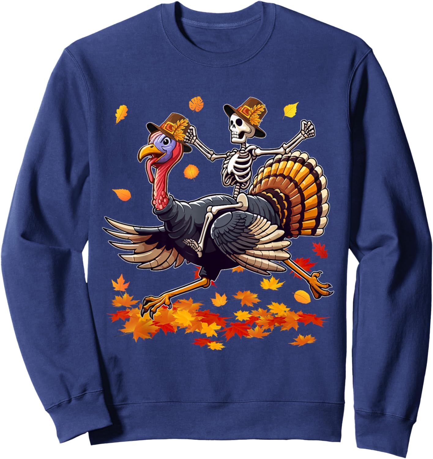 Santa X-ray Skeleton Riding Reindeer Turkey Lover Family Sweatshirt - Sweatshirt | Navy