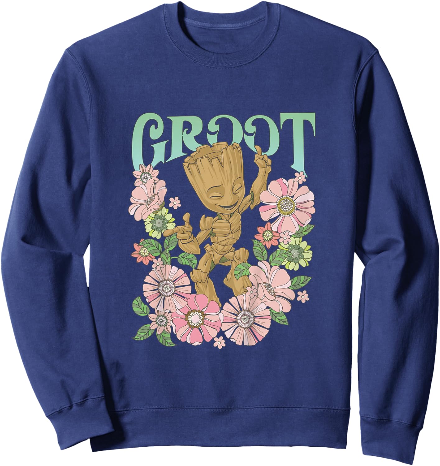 Kids Marvel Guardians of The Galaxy Classic Floral Groovy Groot Sweatshirt - Sweatshirt | Navy