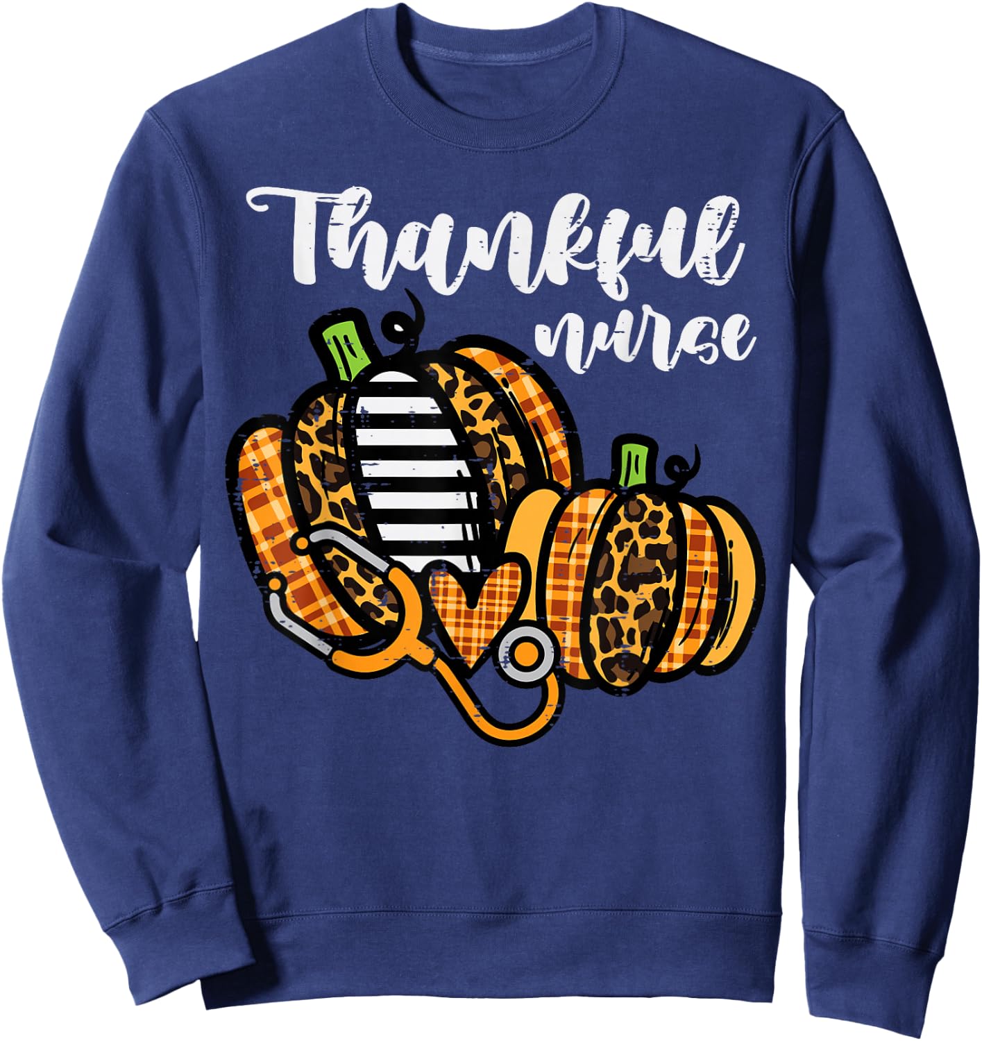 Pumpkin Thankful Nurse Thanksgiving Scrub Top Fall Women RN Sweatshirt - Sweatshirt | Navy