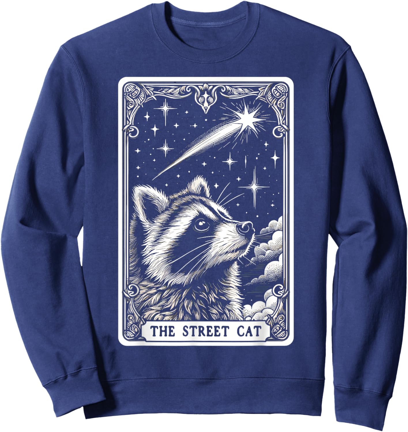 The Street Cat Tarot Card Mystic Raccoon Sweatshirt - Sweatshirt | Navy