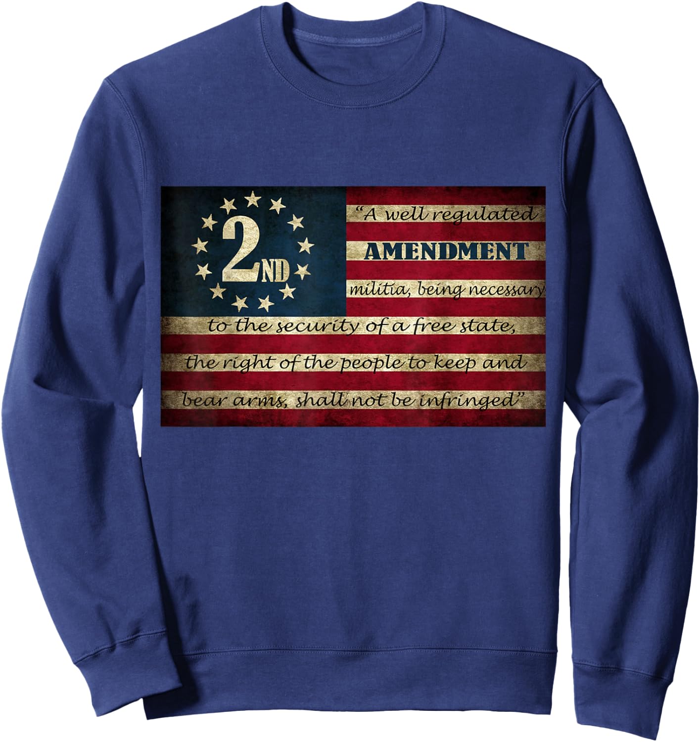 Second Amendment Vintage Flag Well Regulated Militia Sweatshirt - Sweatshirt | Navy