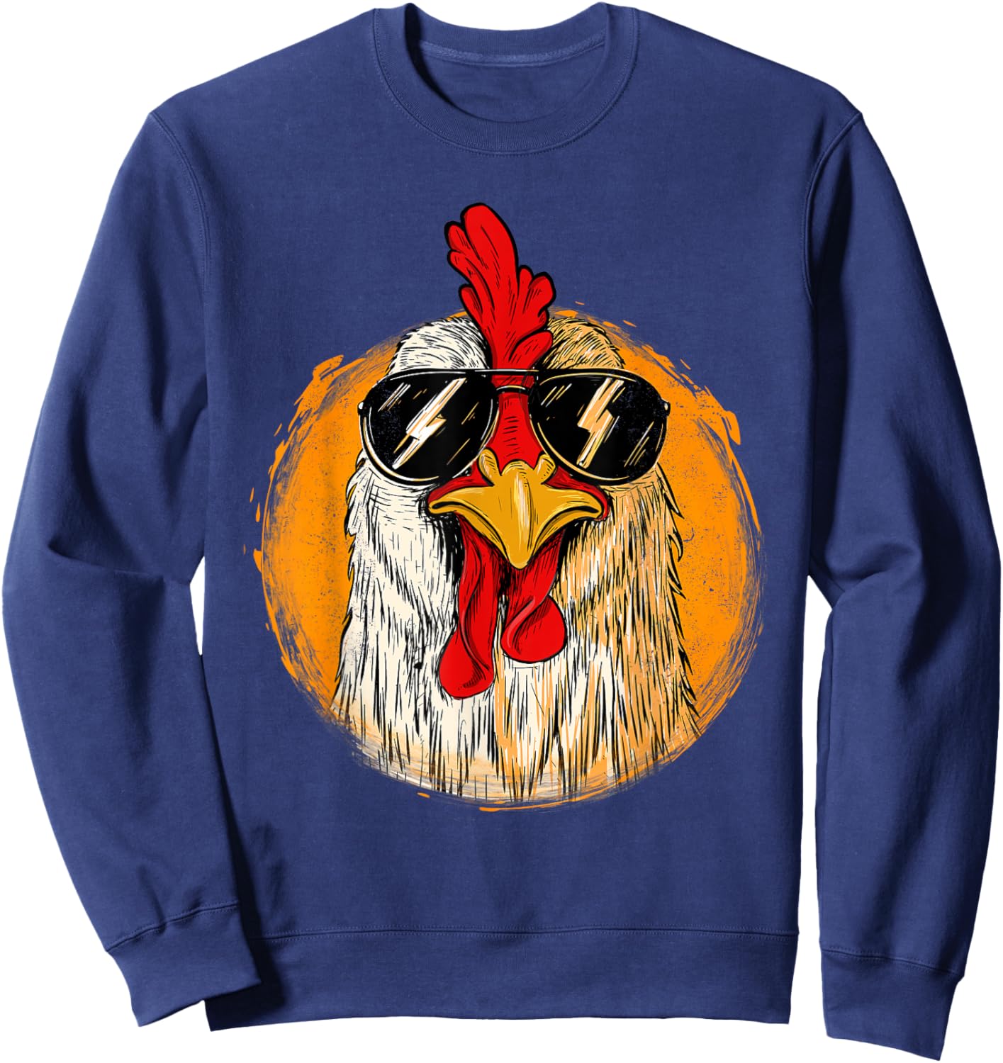 Hipster Chicken With Sunglasses - Retro Vintage Farm Rancher Sweatshirt - Sweatshirt | Navy