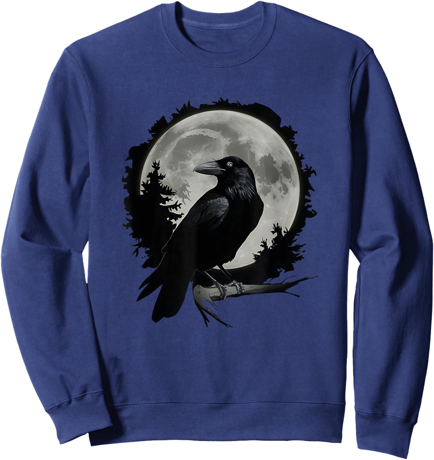 Full Moon Raven Women Men Kid Black art Black Bird Crow Moon Sweatshirt - Sweatshirt | Navy