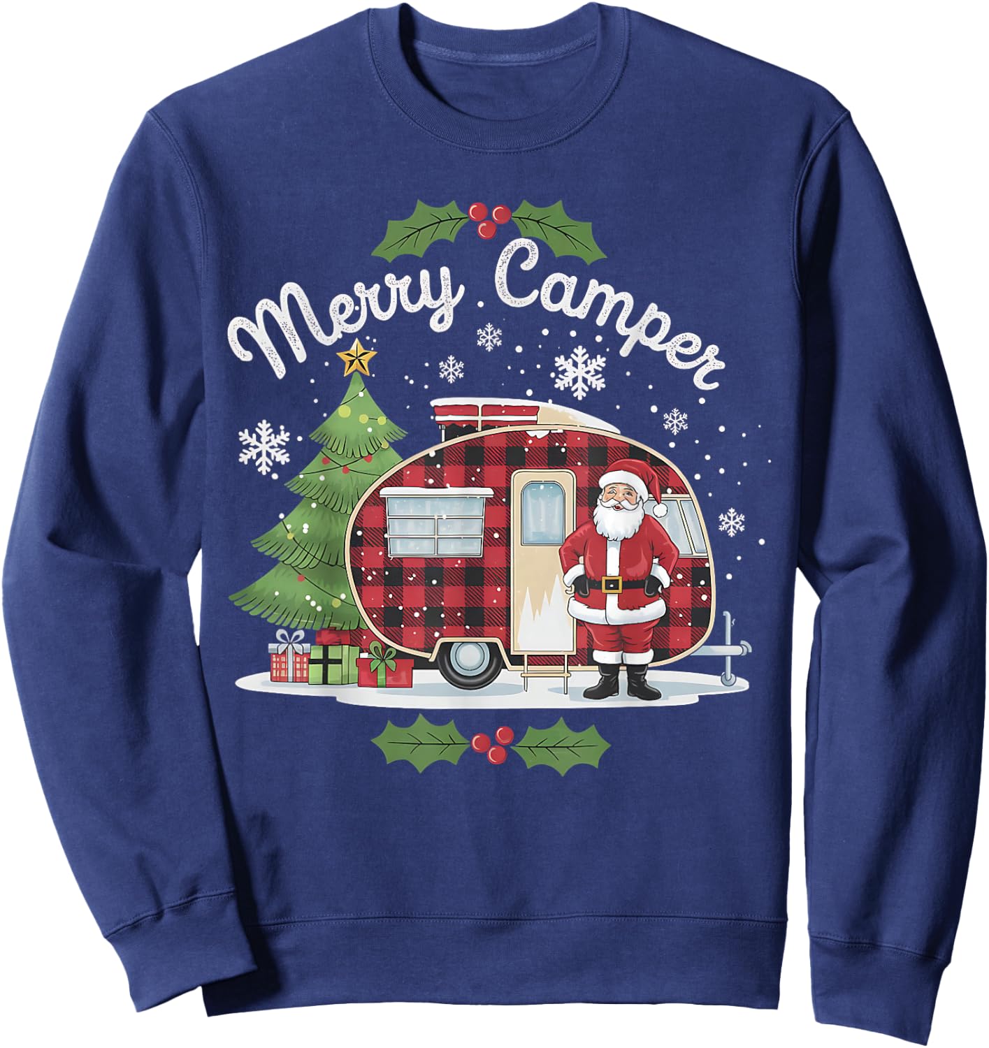 Merry Camper Christmas Santa Camping Truck Family Matching Sweatshirt - Sweatshirt | Navy