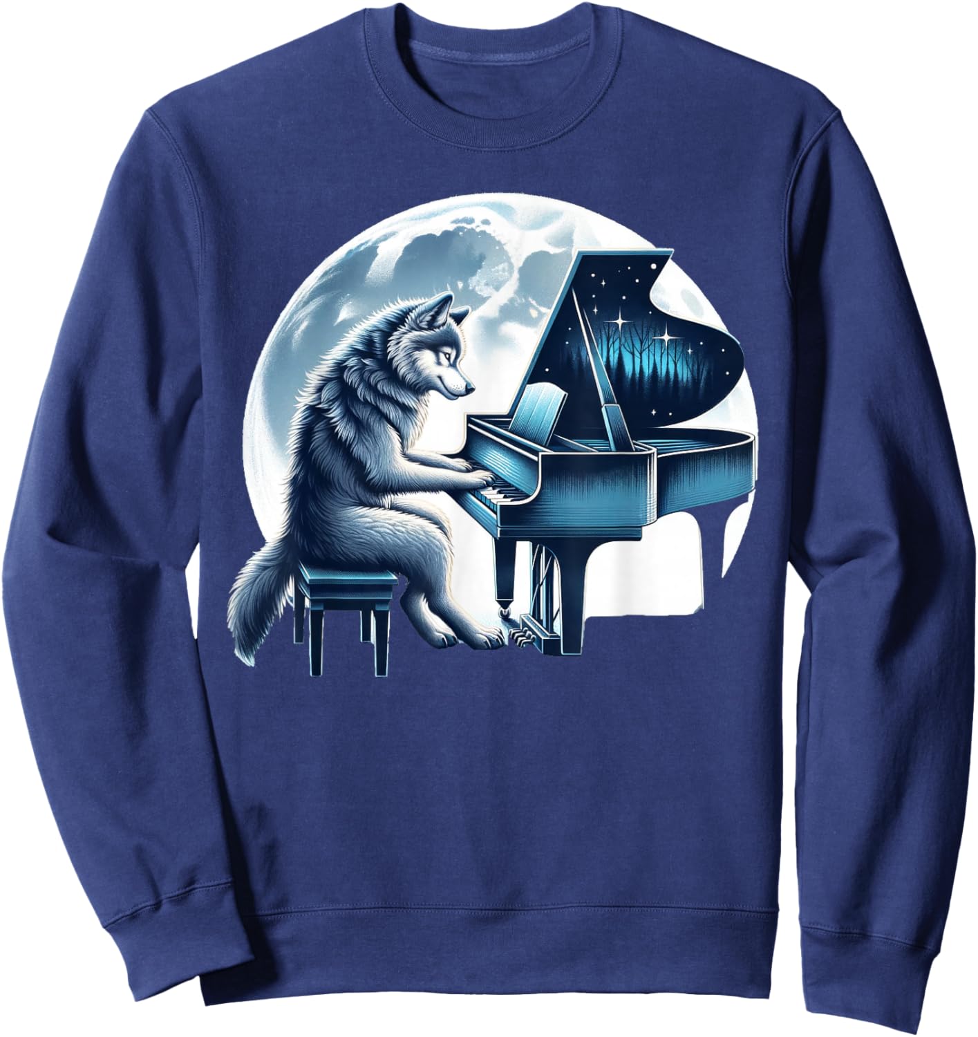 Cute Wolf Playing Piano Wolves Musician Music Sweatshirt - Sweatshirt | Navy
