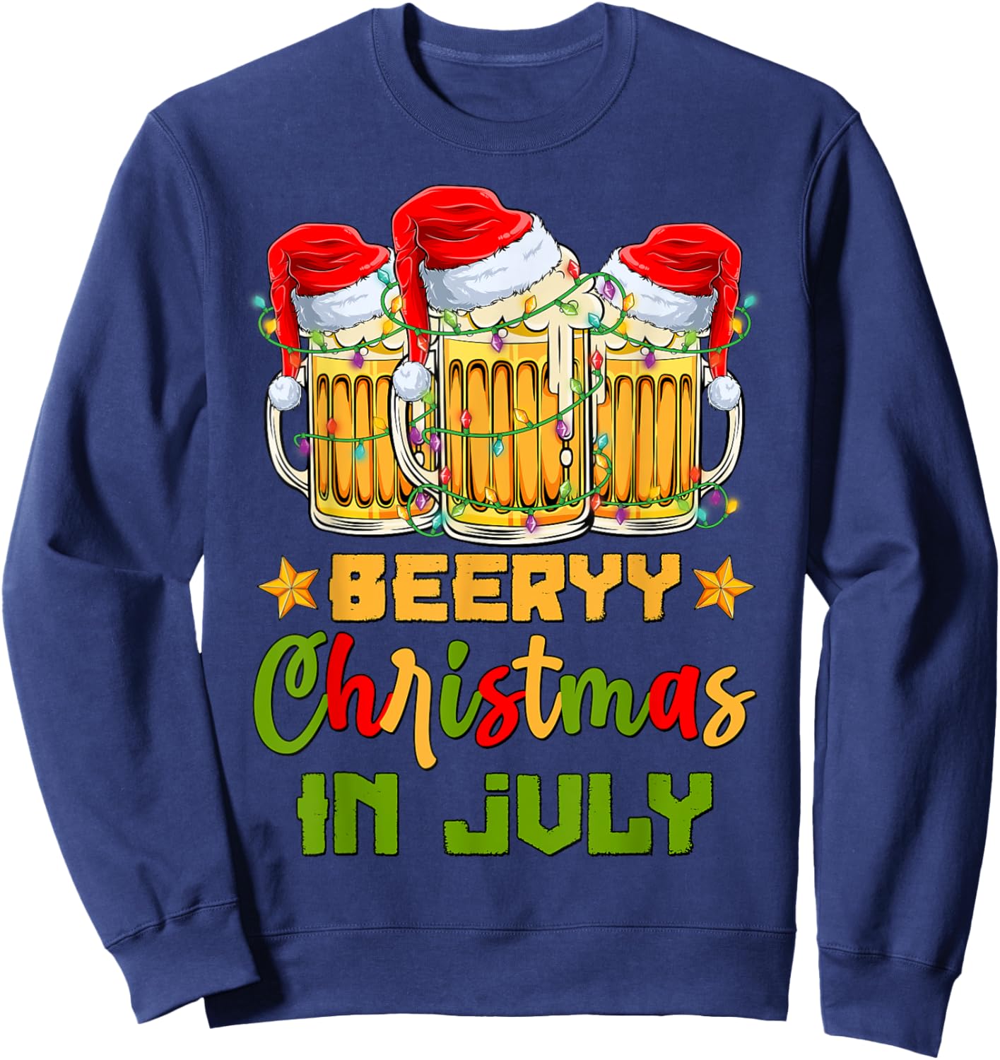 Funny Mugs Of Beer Lights Christmas In July Summer Vacation Women Sweatshirt - Sweatshirt | Navy