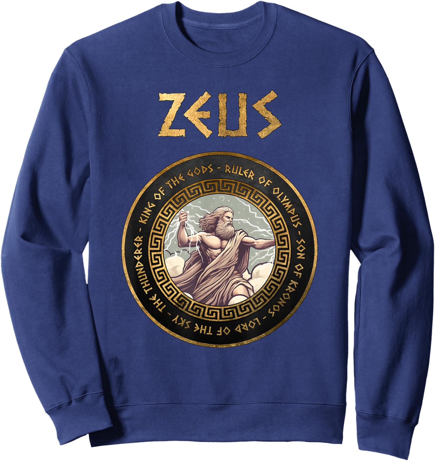 Agema Apparel Zeus Greek God Ancient Greek Mythology , Small, Black Sweatshirt - Sweatshirt | Navy