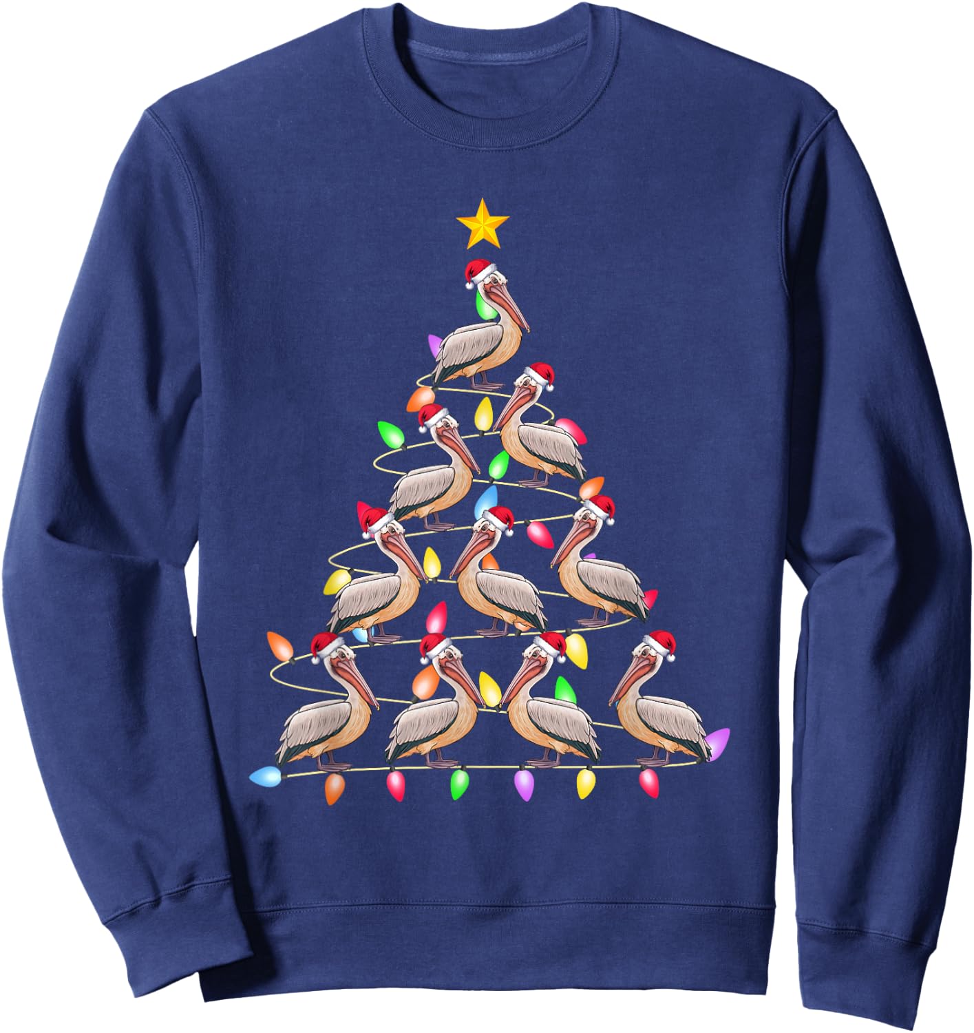 Christmas Tree Lights Men Women Santa Pelican Xmas PJs Sweatshirt - Sweatshirt | Navy