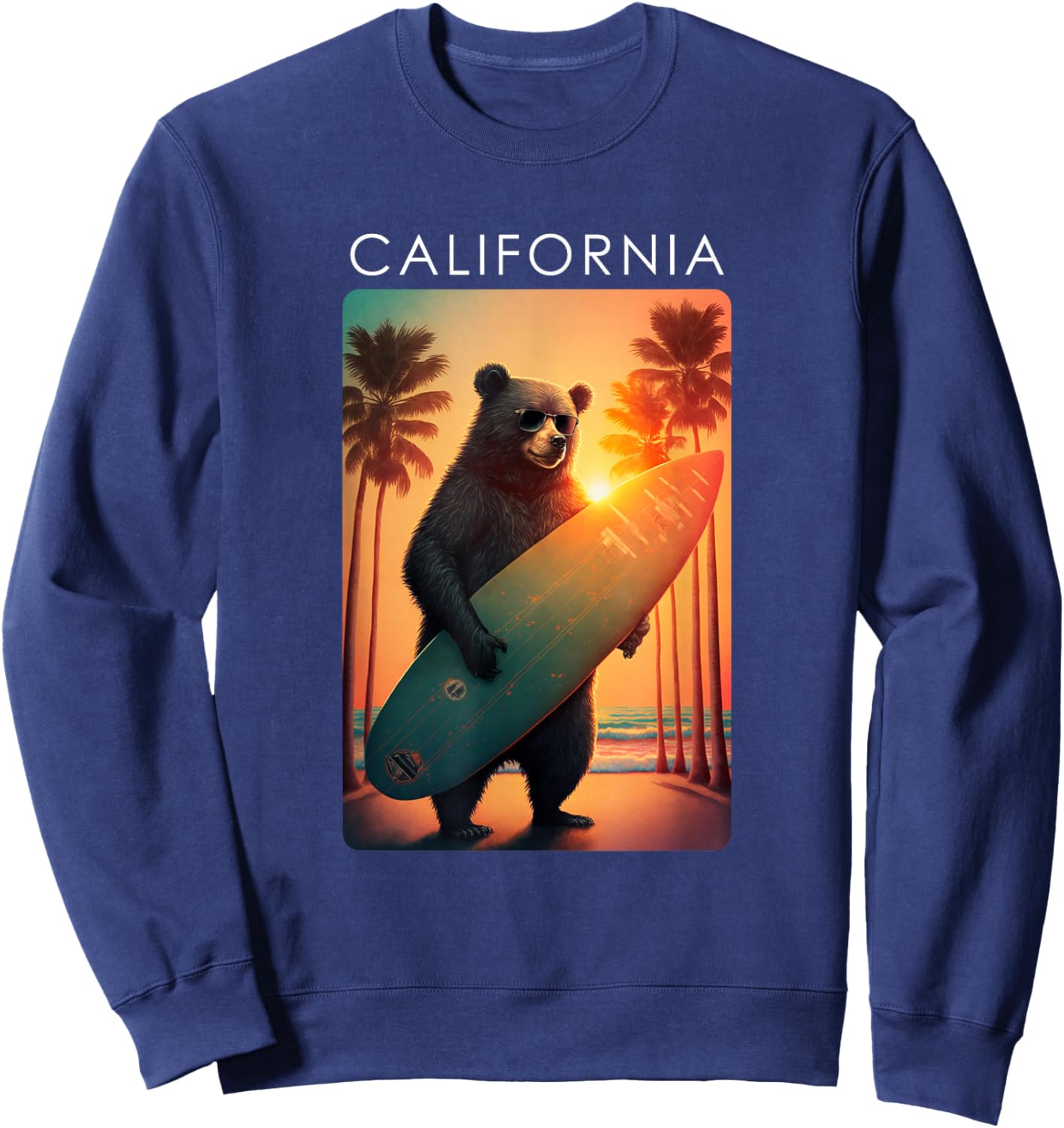 California Shirt Cool Republic Bear Surfing Beach California Sweatshirt - Sweatshirt | Navy