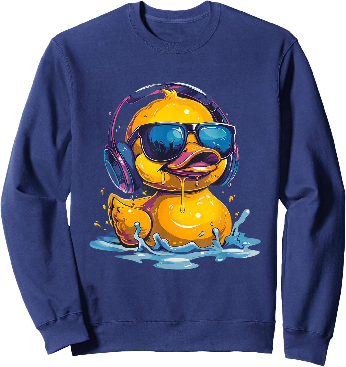 Rubber Duck Techno DJ Rubber Duckling Music Headphones Sweatshirt - Sweatshirt | Navy