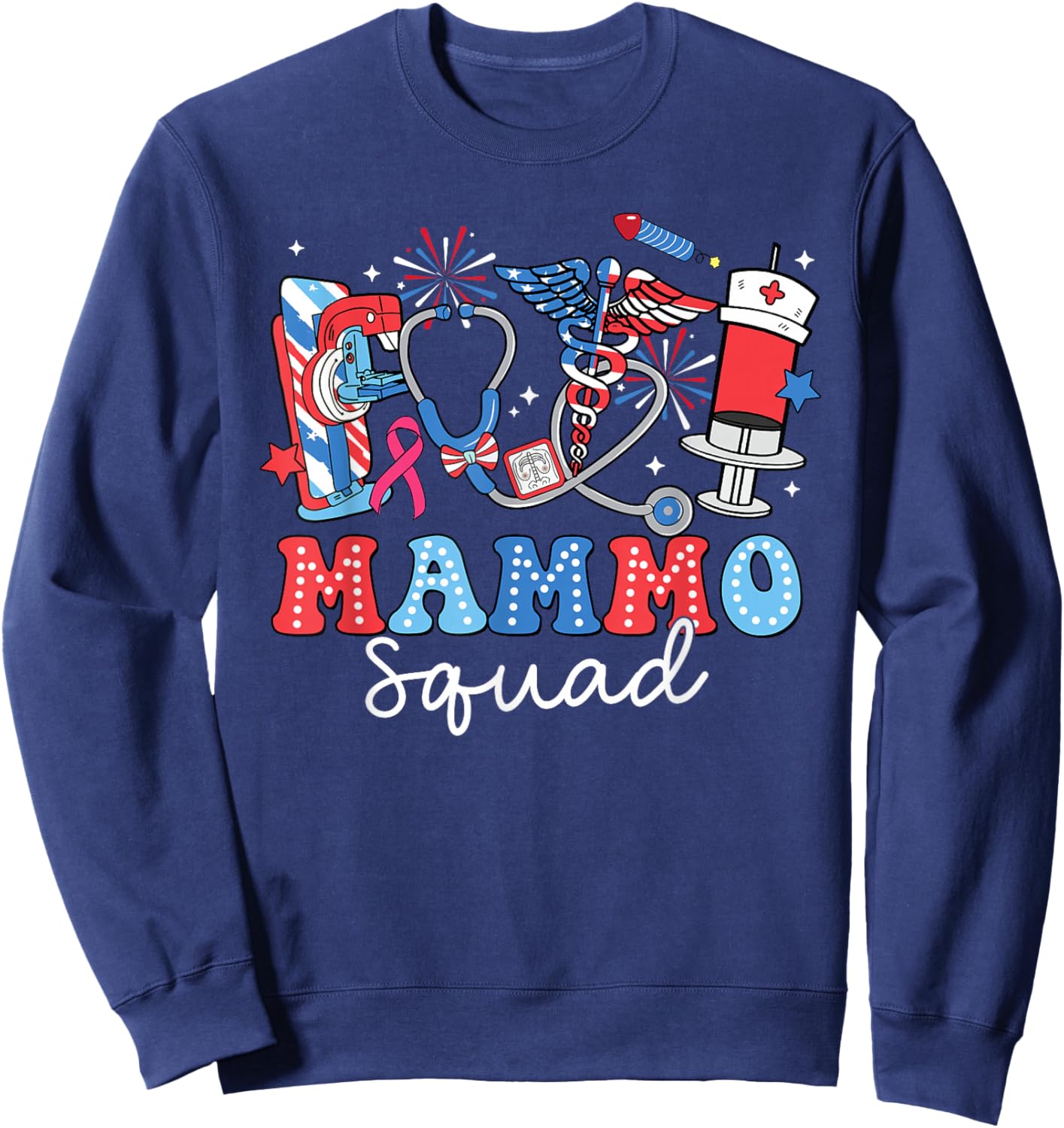 Groovy Mammo Squad Mammo Tech USA Flag Fireworks 4th Of July Women Men Sweatshirt - Sweatshirt | Navy