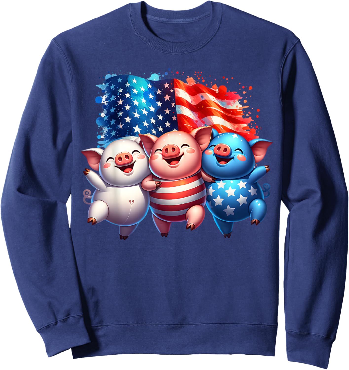 4th of July Funny Patriotic Pigs USA Flag Red White Blue Sweatshirt - Sweatshirt | Navy