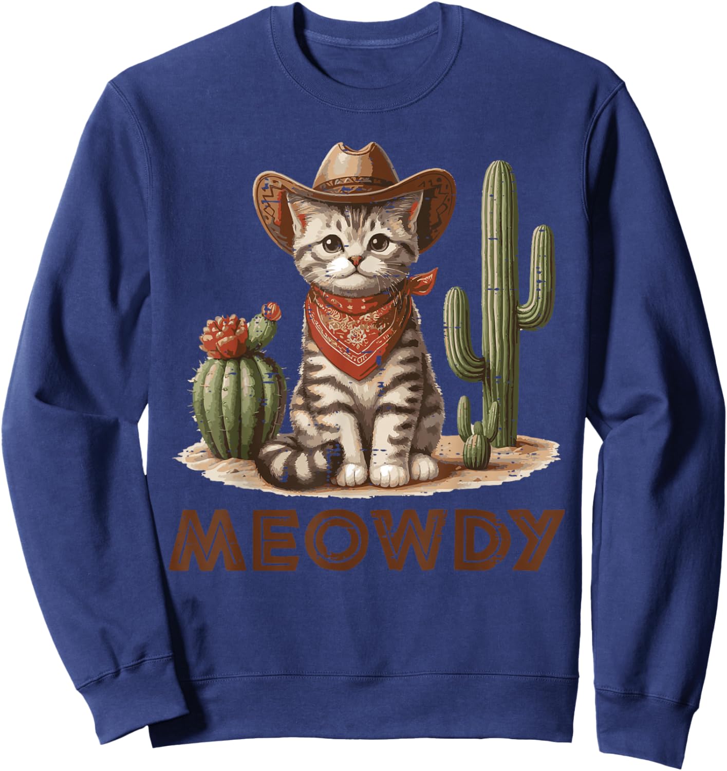 Cat Cowboy Hat Cactus Meowdy Cute Kitten Kitty Women Men Kid Sweatshirt - Sweatshirt | Navy