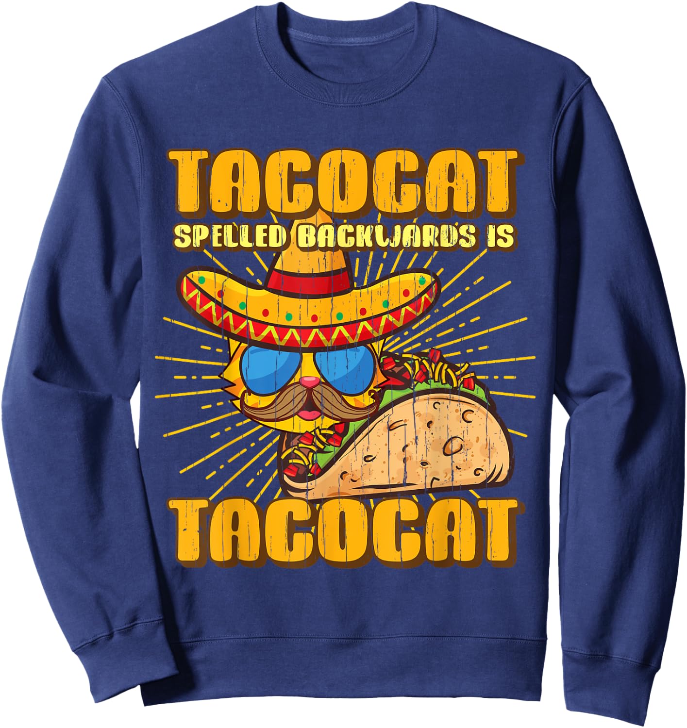 Tacocat Spelled Backwards Gift Cats and Taco Lover Sweatshirt - Sweatshirt | Navy
